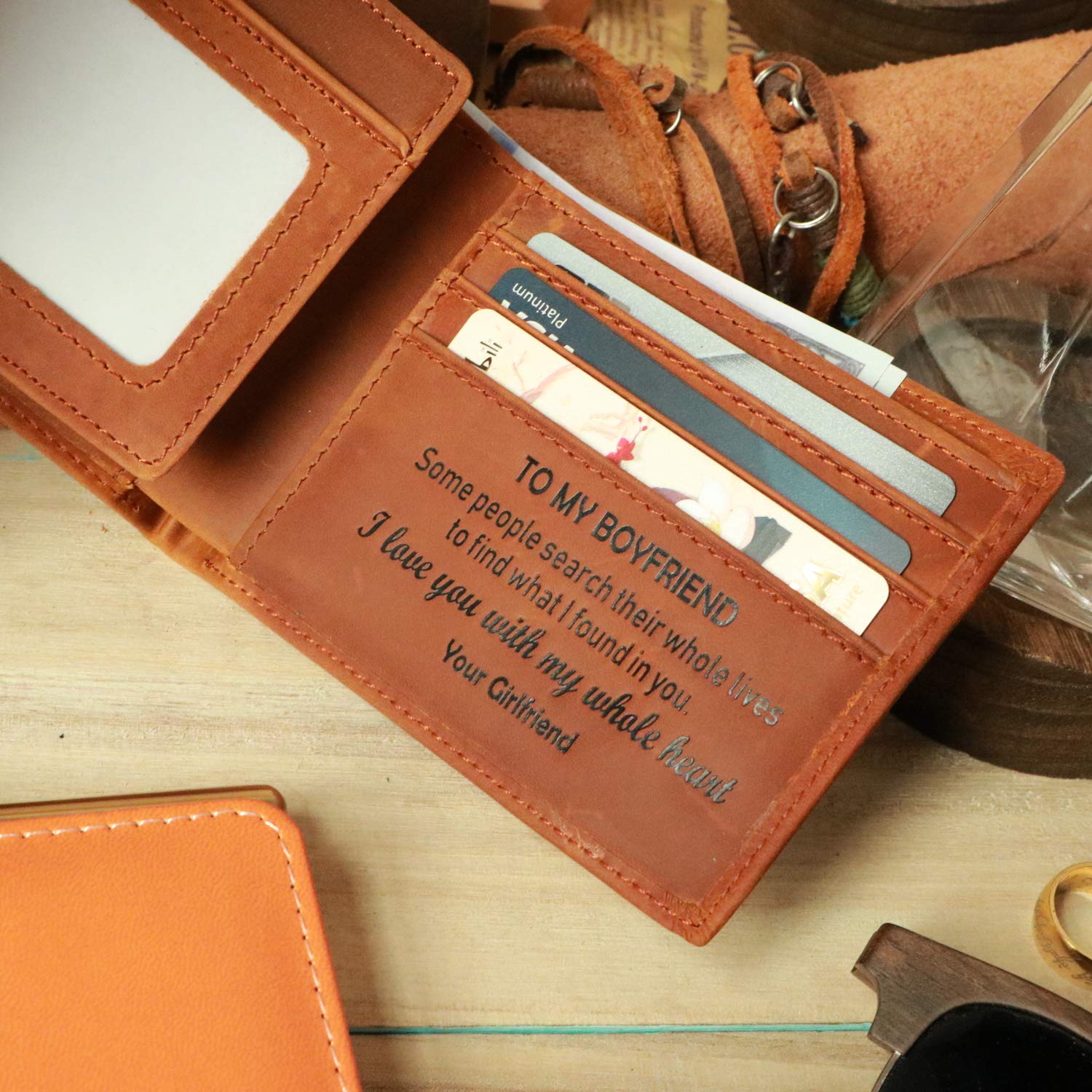 Personalized Engraved Trifold Leather Wallet for Men - Romantic Valentine's Day Gift for Boyfriend, Husband & Dad - Best Anniversary & Birthday Present Idea - Perfect for Everyday Use, Travel & Special Occasions