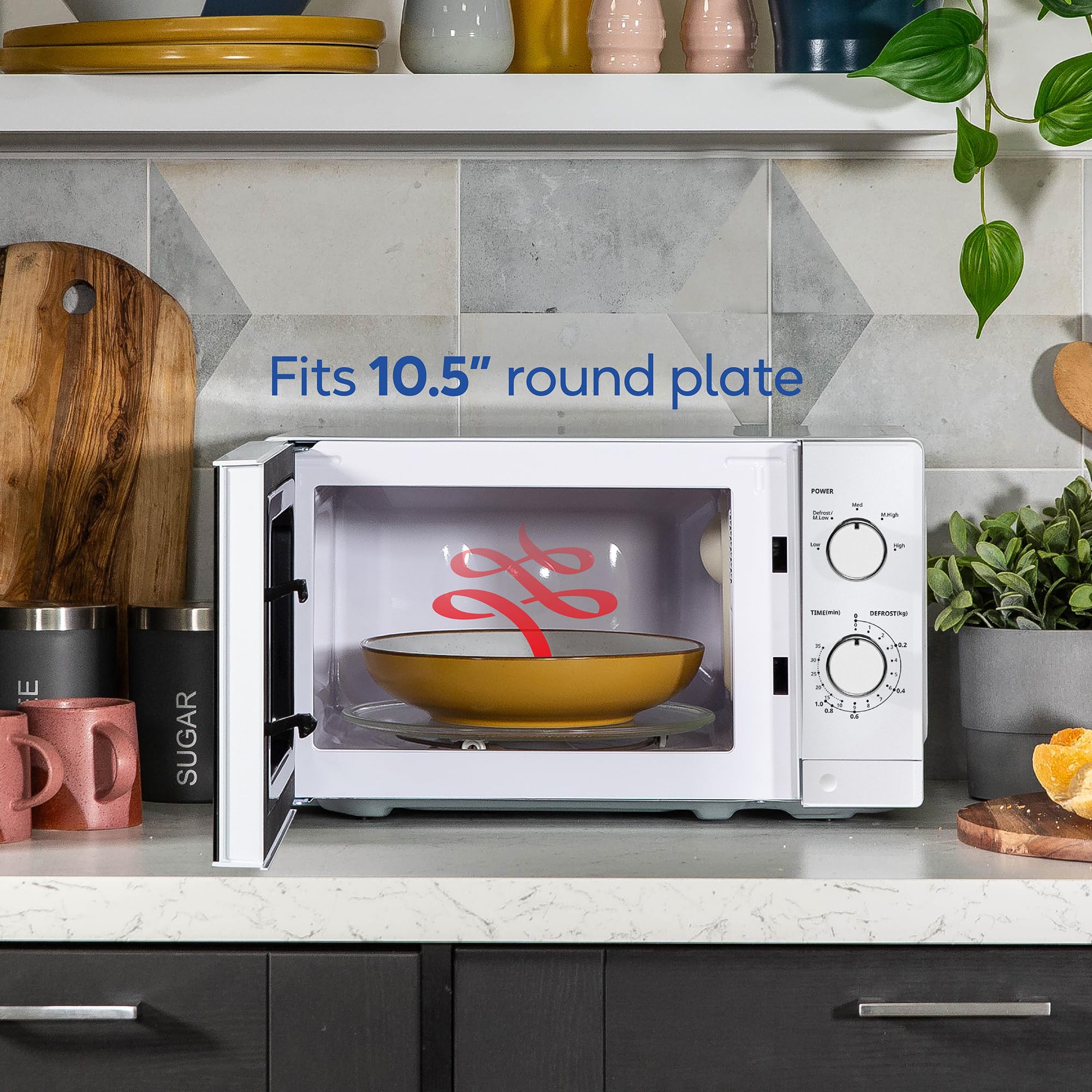 Russell Hobbs 20L 800W White Manual Microwave Oven - 5 Power Levels, Timer & Defrost Function, Easy Clean RHM2027 - Perfect for Small Kitchens, Dorms & Office Break Rooms