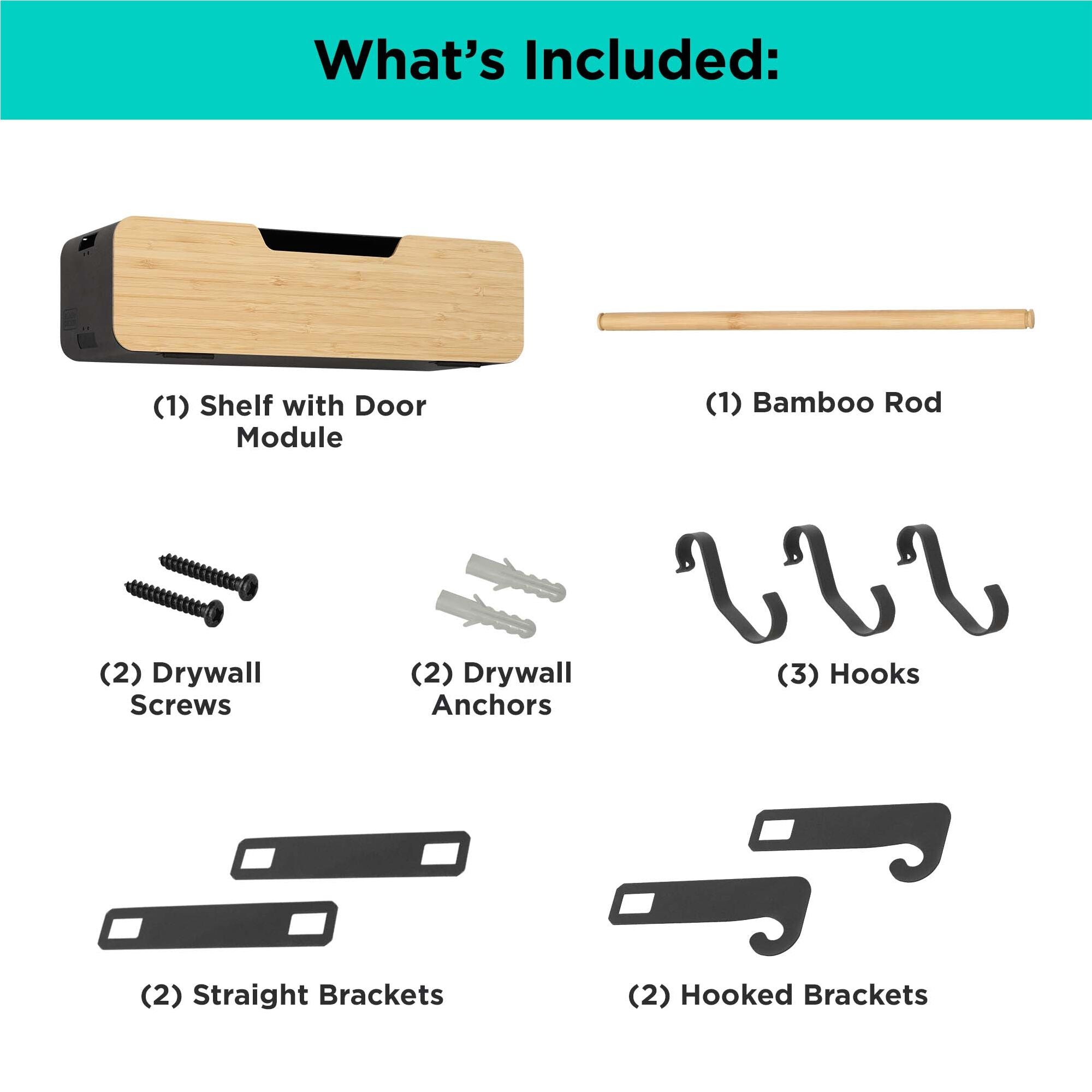 Magnetic Wall Mount Shelf with Door & Brackets - Space Saving Storage Organizer for Kitchen, Bathroom, Garage & Office
