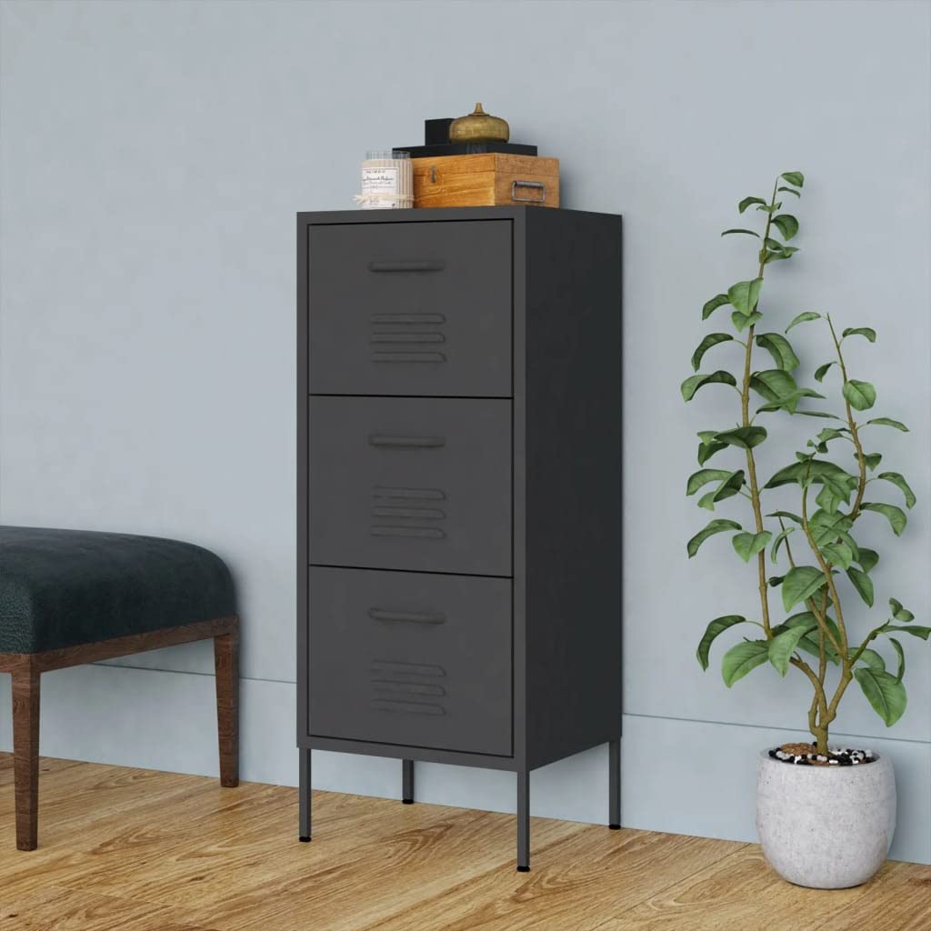 FAMIROSA 3-Drawer Metal Storage Cabinet, Tall Dresser with 4 Legs - Multipurpose Organizer for Office, Bedroom & Closet - Anthracite Finish | Perfect for Home Organization & Office Supplies Storage