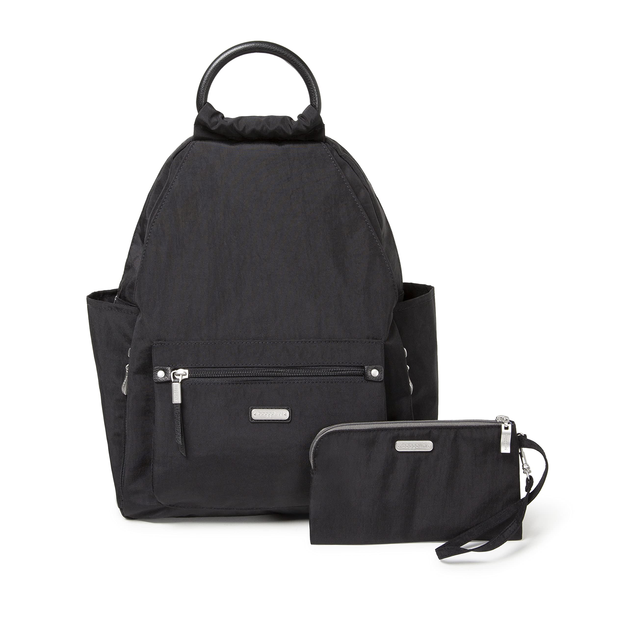 Baggallini Women's RFID Phone Wristlet All Day Backpack - Classic Heritage Design, Black, One Size US - Perfect for Travel, Work & Everyday Use