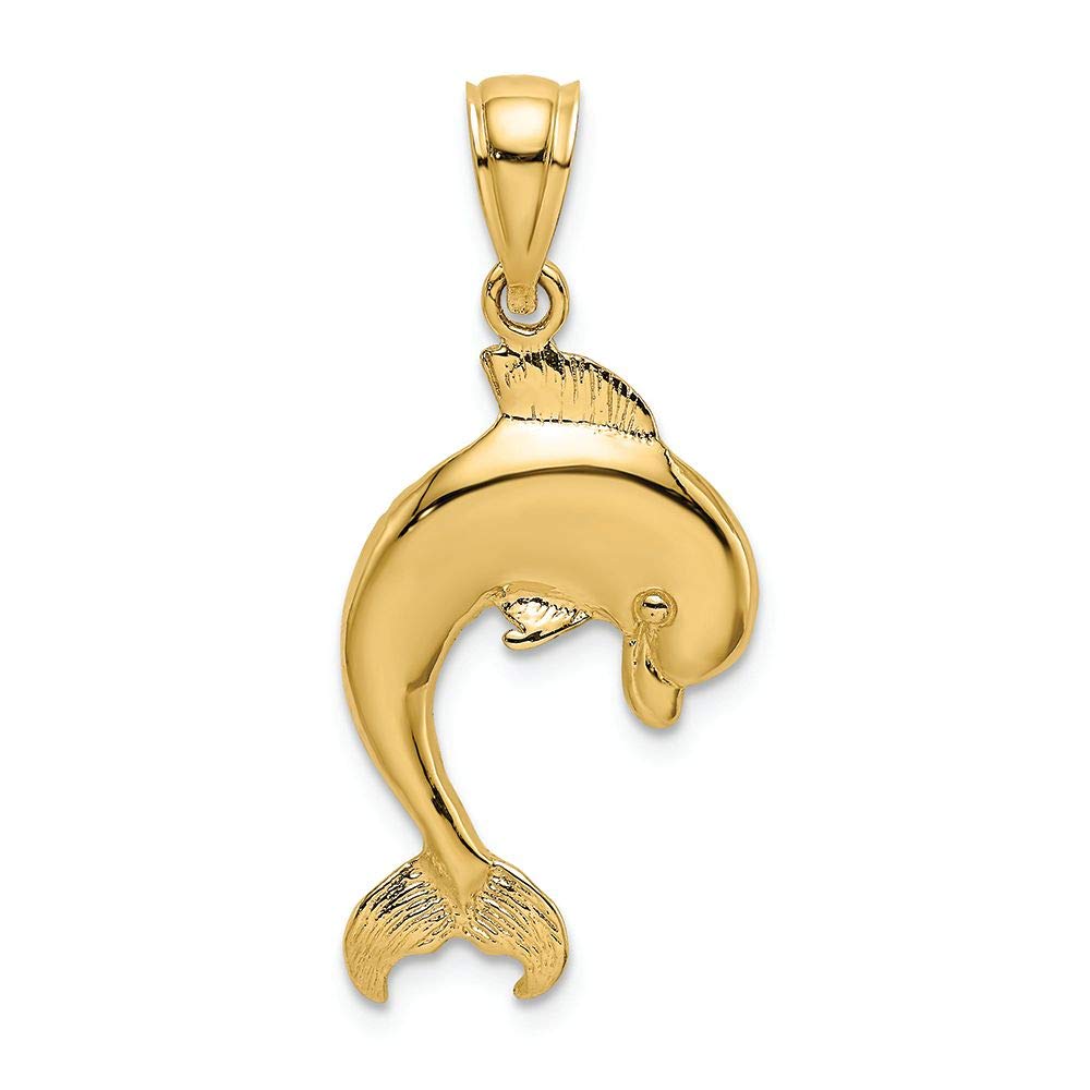 14K Yellow Gold Dolphin Jumping Charm Pendant - Handcrafted Engraved Jewelry for Necklace - Perfect Gift for Ocean Lovers, Beach Vacation & Summer Outfits