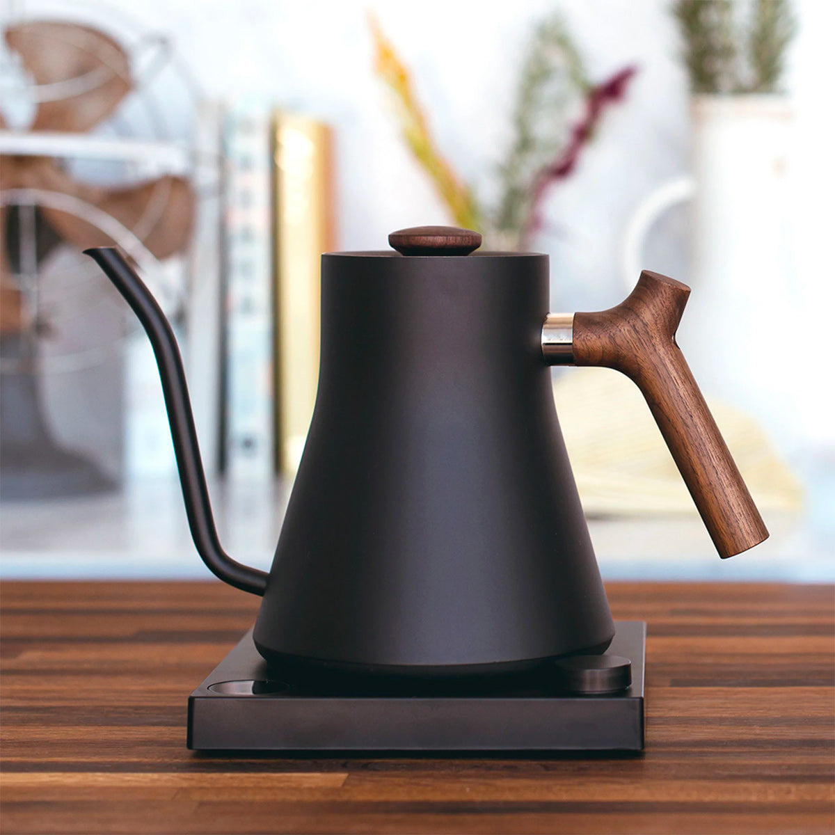 Fellow Stagg EKG Electric Gooseneck Kettle - Precision Pour Over Coffee Maker with Temperature Control, Matte Black & Walnut Wood Handle - Perfect for Specialty Coffee Brewing at Home or Cafe