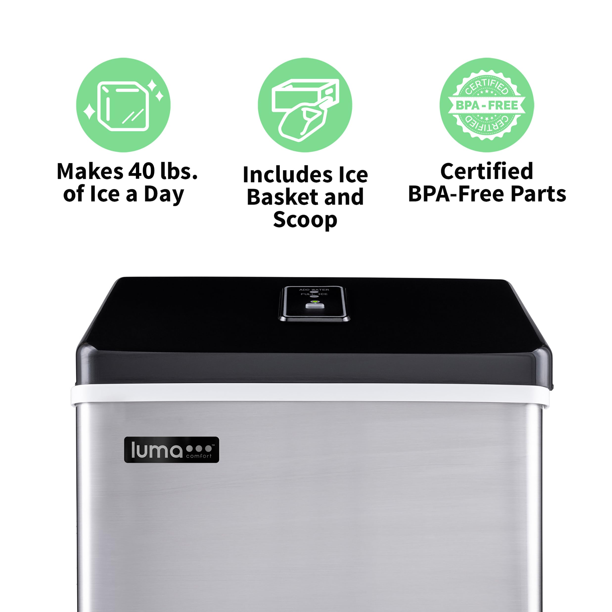 Premium Clear Ice Cube Maker Machine - Fast 15-Minute First Batch, 40 lbs Daily Output | Stainless Steel Countertop Portable Design (IM200SS) | Perfect for Home Bars, Cocktails, and Commercial Use