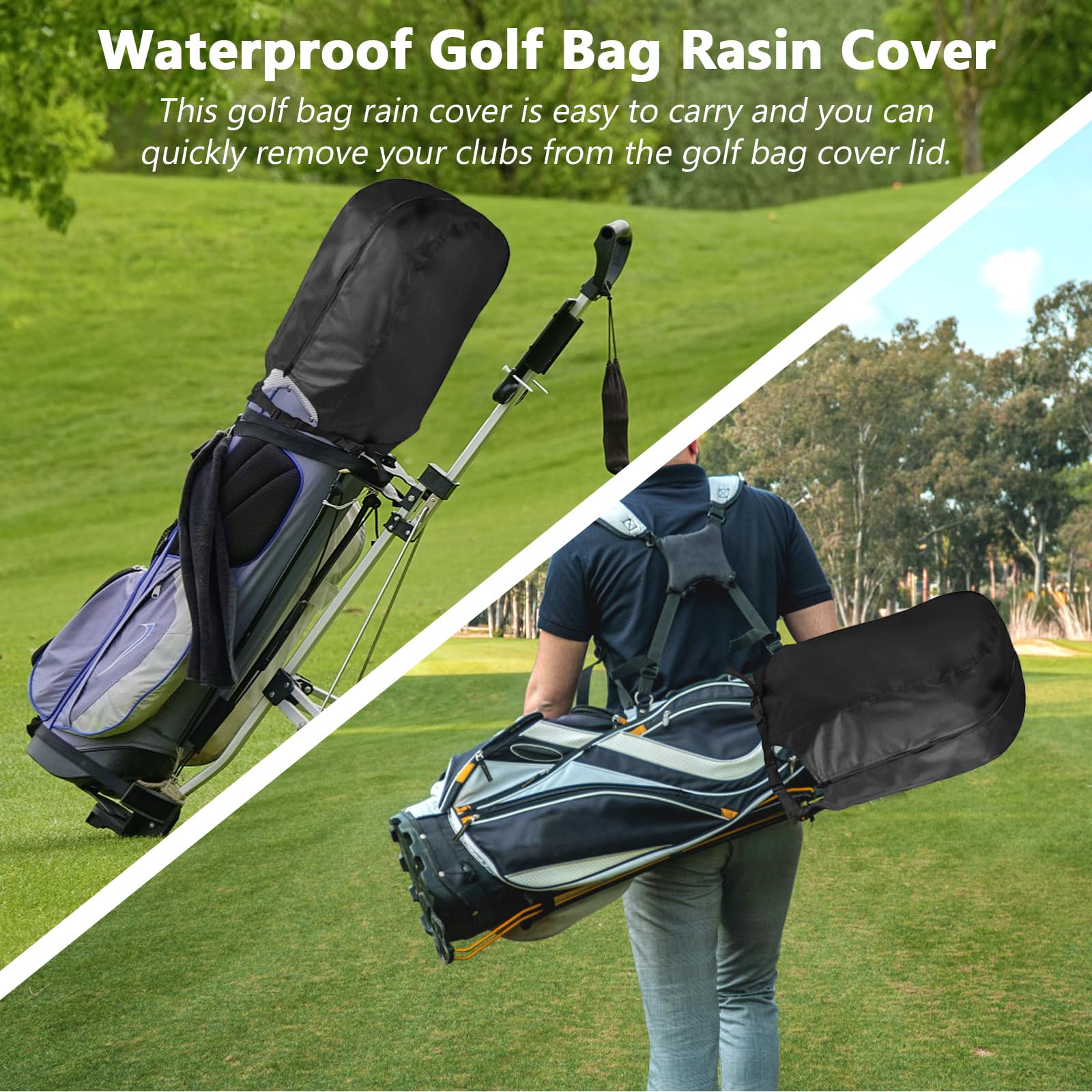 **Yoyong Waterproof Golf Bag Rain Cover - Universal Fit for Men & Women Golfers - Durable Golf Club Bag Protector for Rain & Wind (Black) - Perfect for Outdoor Golfing in All Weather Conditions**