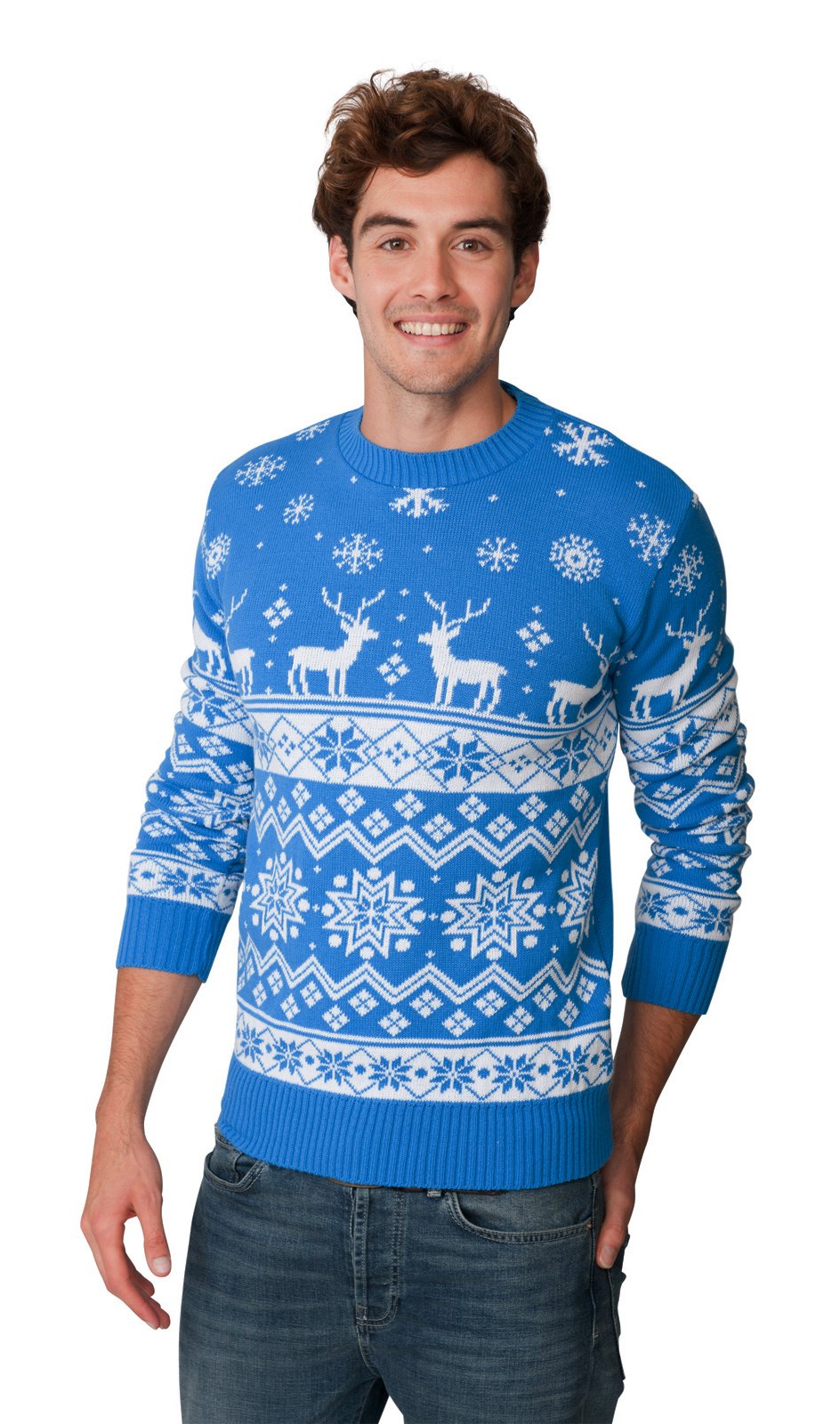 Santa Fairisle Christmas Sweater for Men & Women - Unisex Nordic Blue Holiday Party Jumper - Sizes S-4XL - Perfect for Xmas Parties, Family Gatherings & Festive Photos