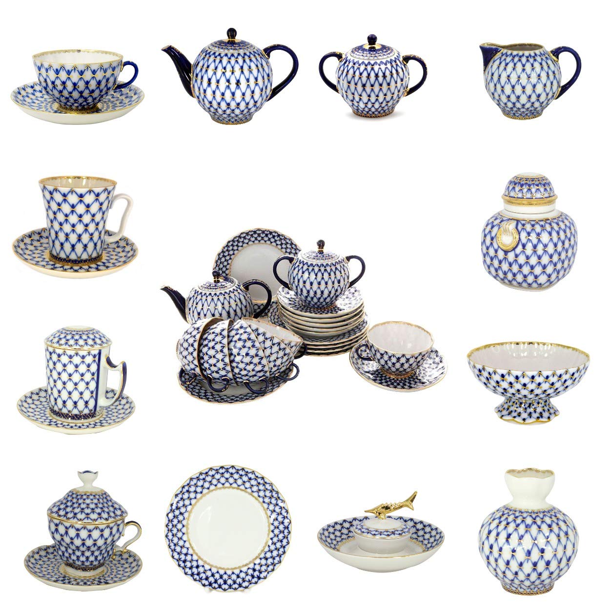 Lomonosov Porcelain Butter Dish - Elegant Rectangular Cobalt Net Design - Perfect for Breakfast, Brunch & Tea Parties - Russian Fine Dining Tableware