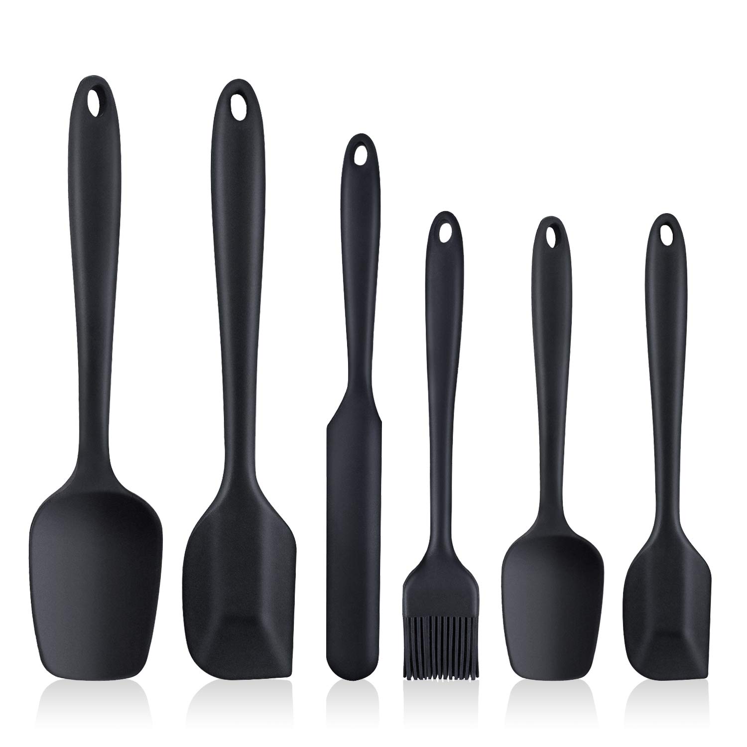 6-Piece Silicone Spatula Set - Heat Resistant & Nonstick Kitchen Utensils for Cooking, Baking, Mixing - Food Grade Rubber Spatulas with Stainless Steel Core & Seamless Design (Black) - Perfect for Cake Decorating, Cookie Dough, Pancake Flipping & More