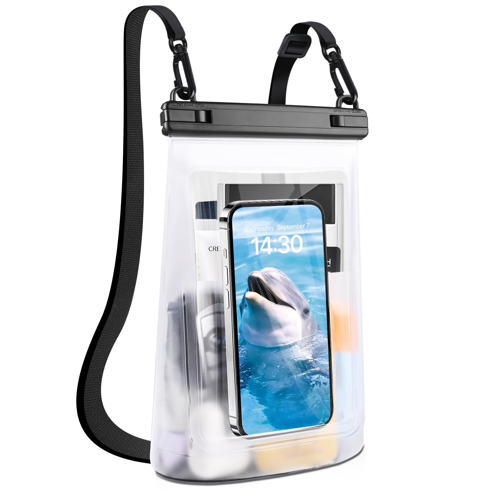 2L Waterproof Phone Pouch Dry Bag for iPhone 16 15 14 11 Pro Max & Samsung Galaxy S24 S21 - Floating Large Capacity Waterproof Case Stores Phone, Sunscreen, Sunglasses - Perfect for Beach, Swimming, Kayaking, Boating & Water Sports