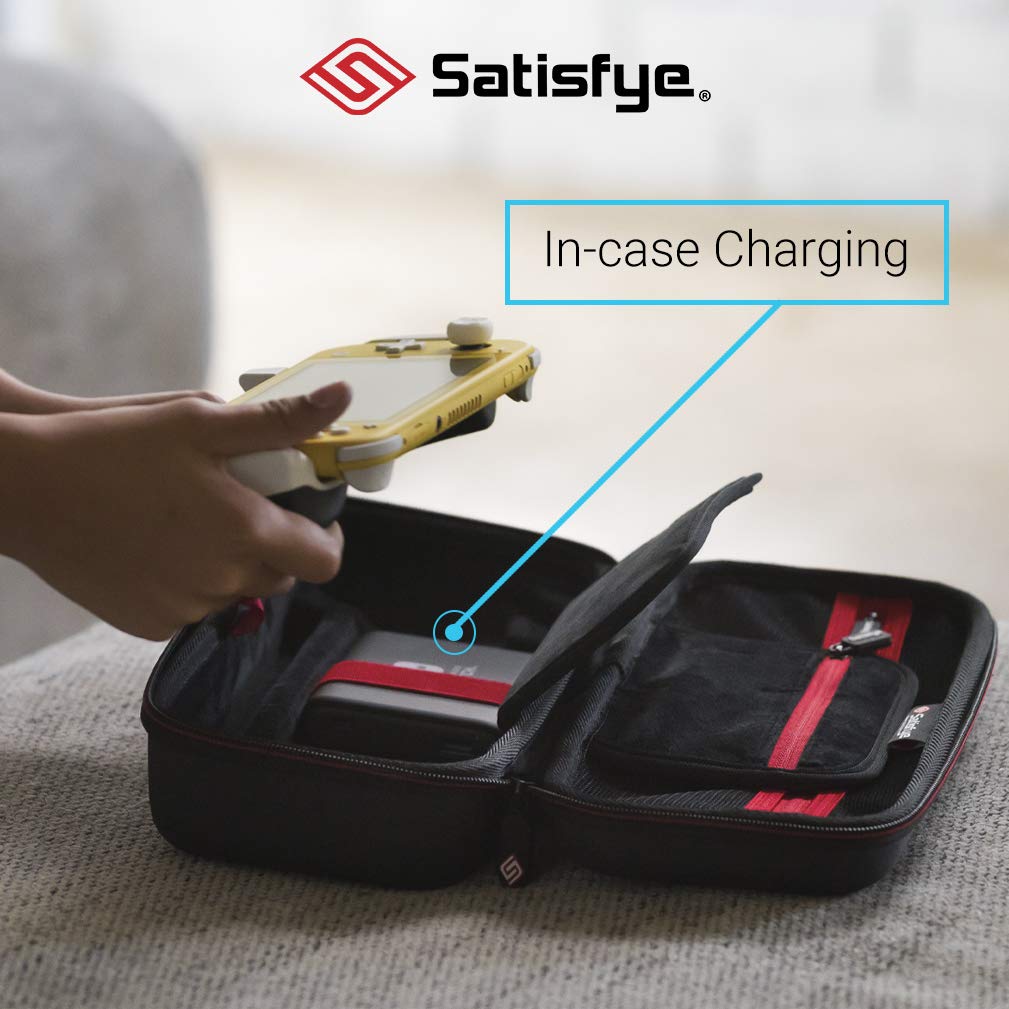 Satisfye ZenGrip Go Elite Bundle for Nintendo Switch Lite - Premium Grip, Protective Case & Low Profile USB Cable - Bonus 2 Gray Thumbsticks - Perfect for Portable Gaming & Travel Accessories
