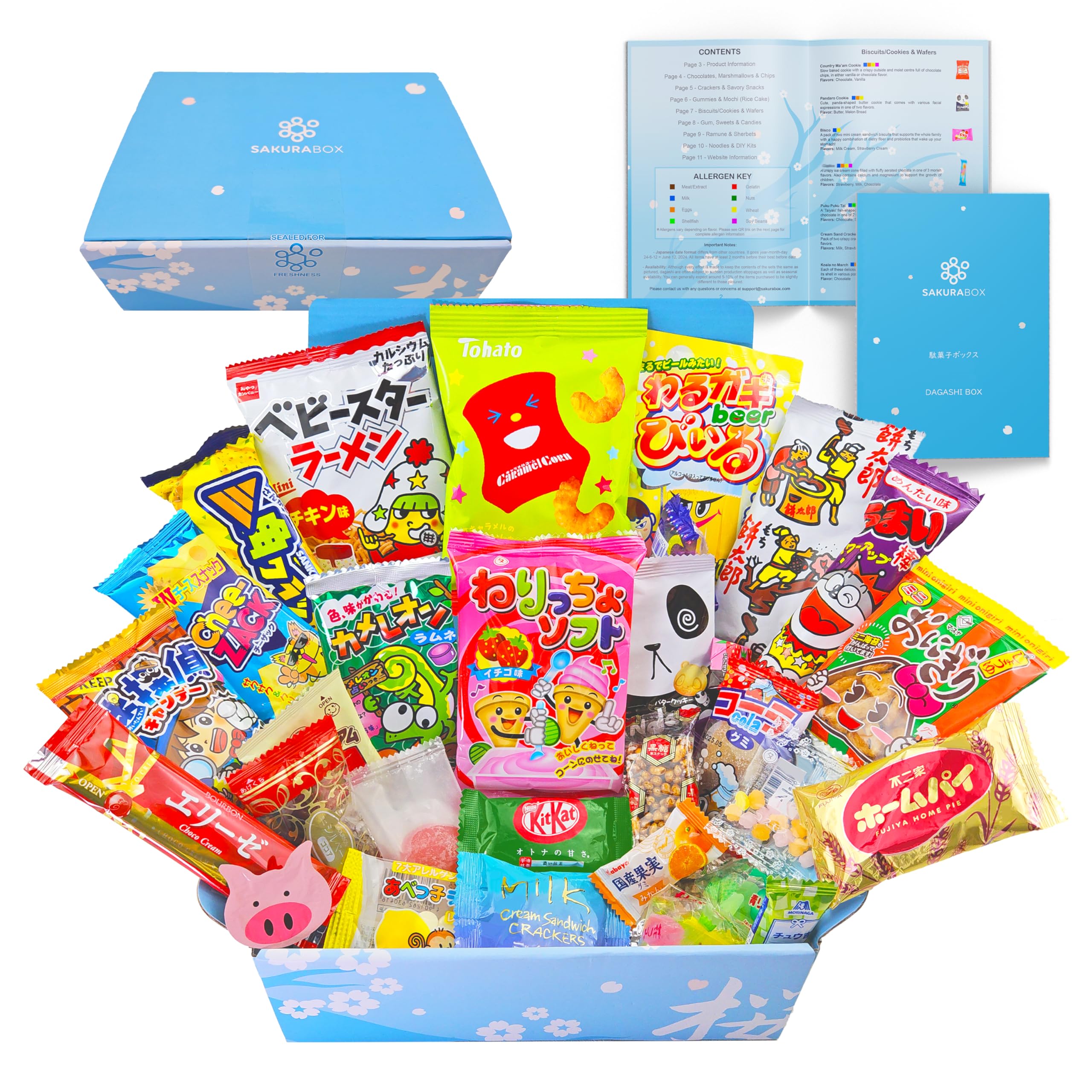 Premium Sakura Box - 30-Piece Japanese Snacks & Candy Dagashi Assortment Gift Set | Authentic Japanese Treats for Parties, Gifts & Anime Lovers