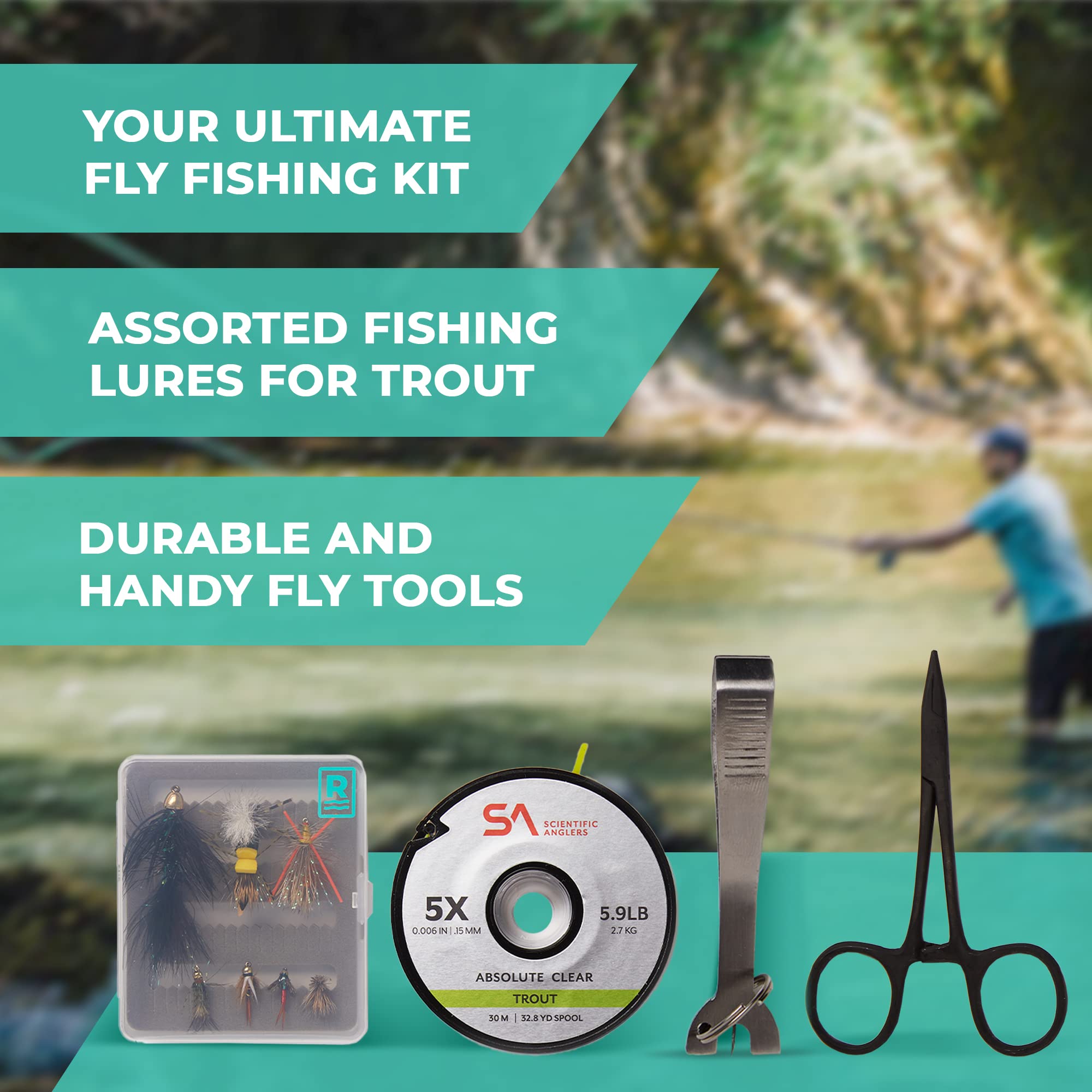 Fly Fishing Kit with Tippets, Clippers & Flies for Trout Fishing