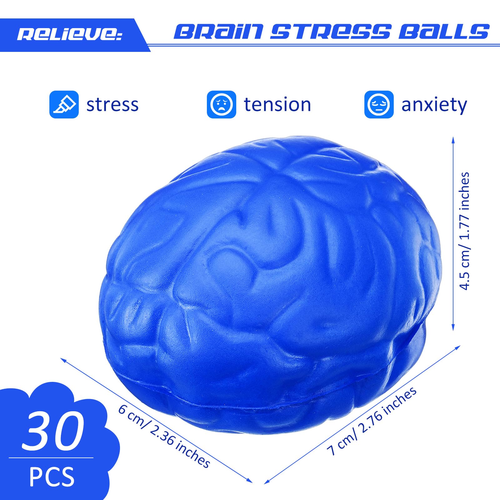 Jenaai 30 Pack Halloween Stress Balls - 2.76 Inch PU Squeeze Toys for Hand Muscle Exercise, Grip Strength & Stress Relief - Fun Therapy Toys for Teens & Adults (Blue) - Perfect for Office, Classroom & Halloween Party Favors