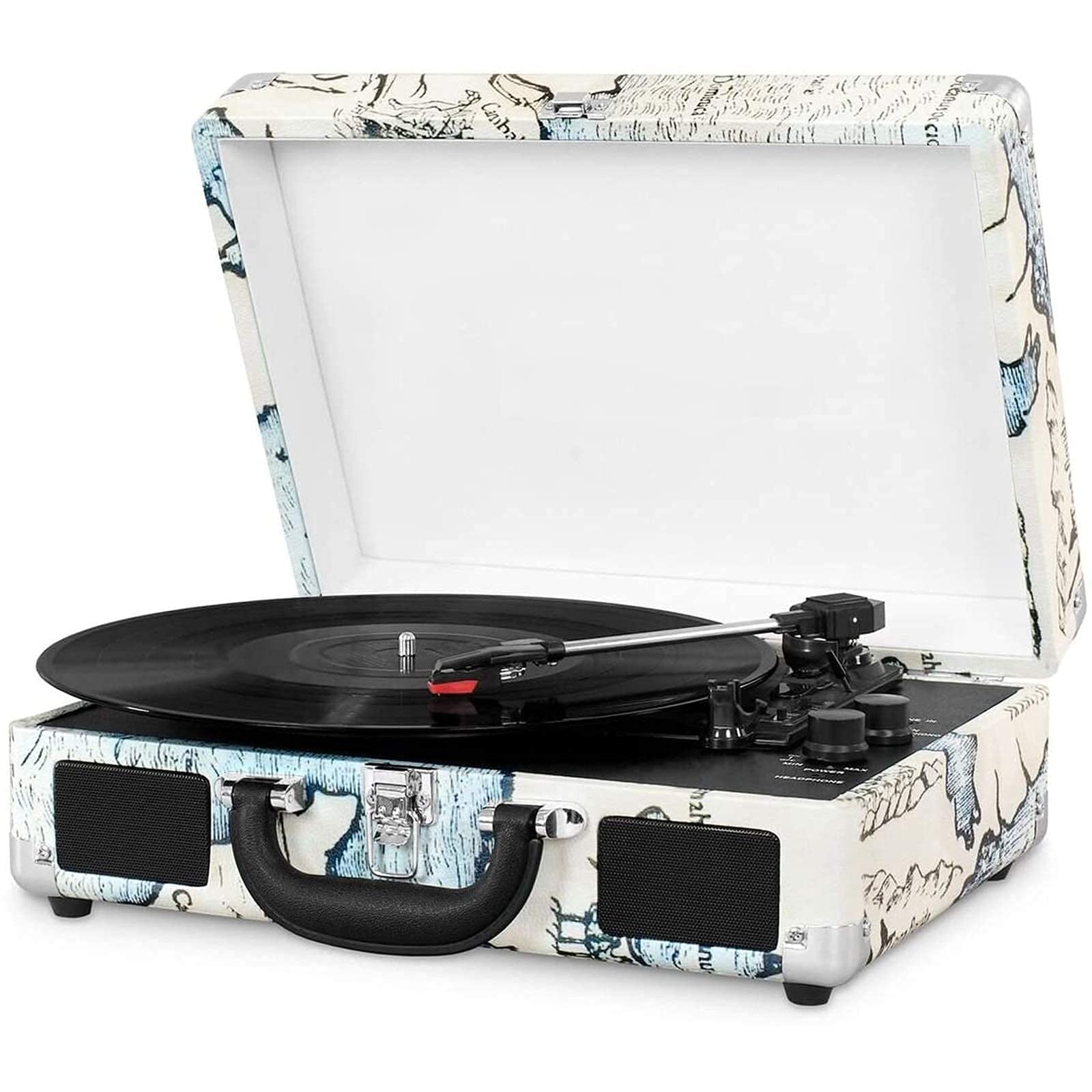 Vintage Bluetooth Record Player - 3-Speed Vinyl Turntable with Built-in Stereo Speakers, Aux Input, Headphone Jack | Portable Suitcase Design for Home, Office & Outdoor Music Listening
