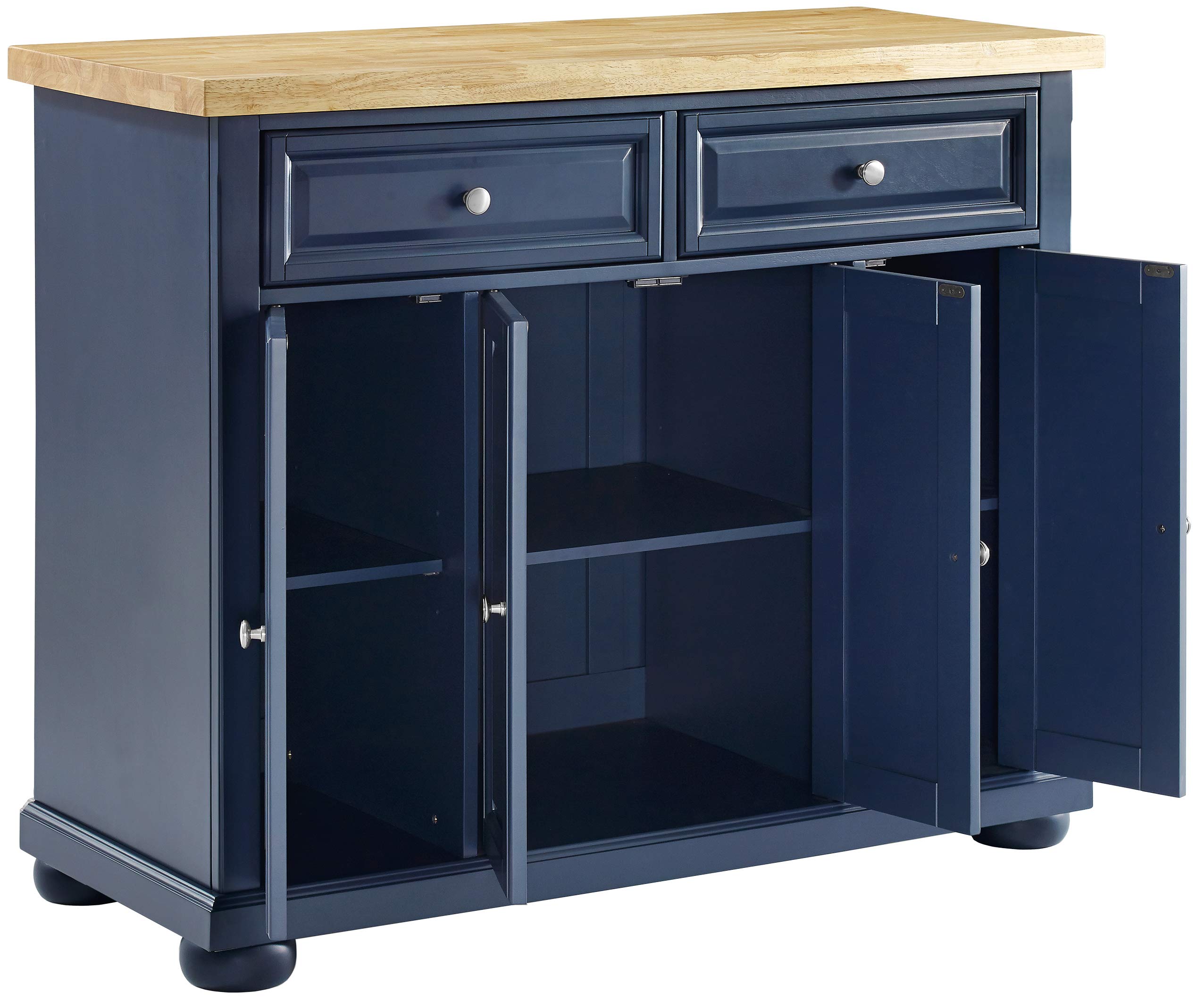 Crosley Furniture Madison Kitchen Island with Storage Shelves & Drawers - Microwave Stand, Coffee Bar Organizer - Navy Blue for Modern Farmhouse & Small Kitchen Spaces