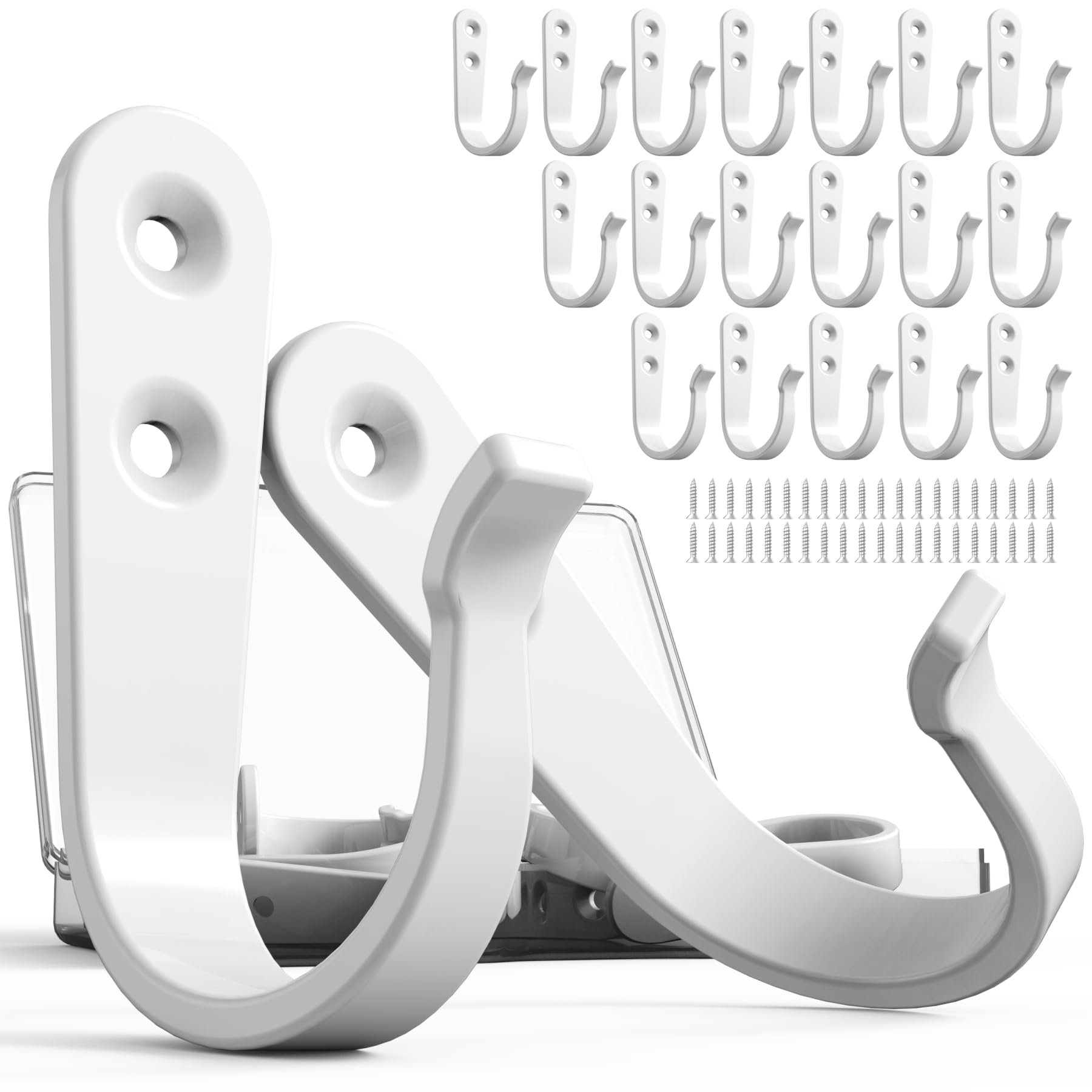 20PCS Heavy Duty Single Prong Wall Hooks for Coats, Jackets & Hats - Includes 40 Screws (White) - Perfect for Entryway, Closet & Garage Organization