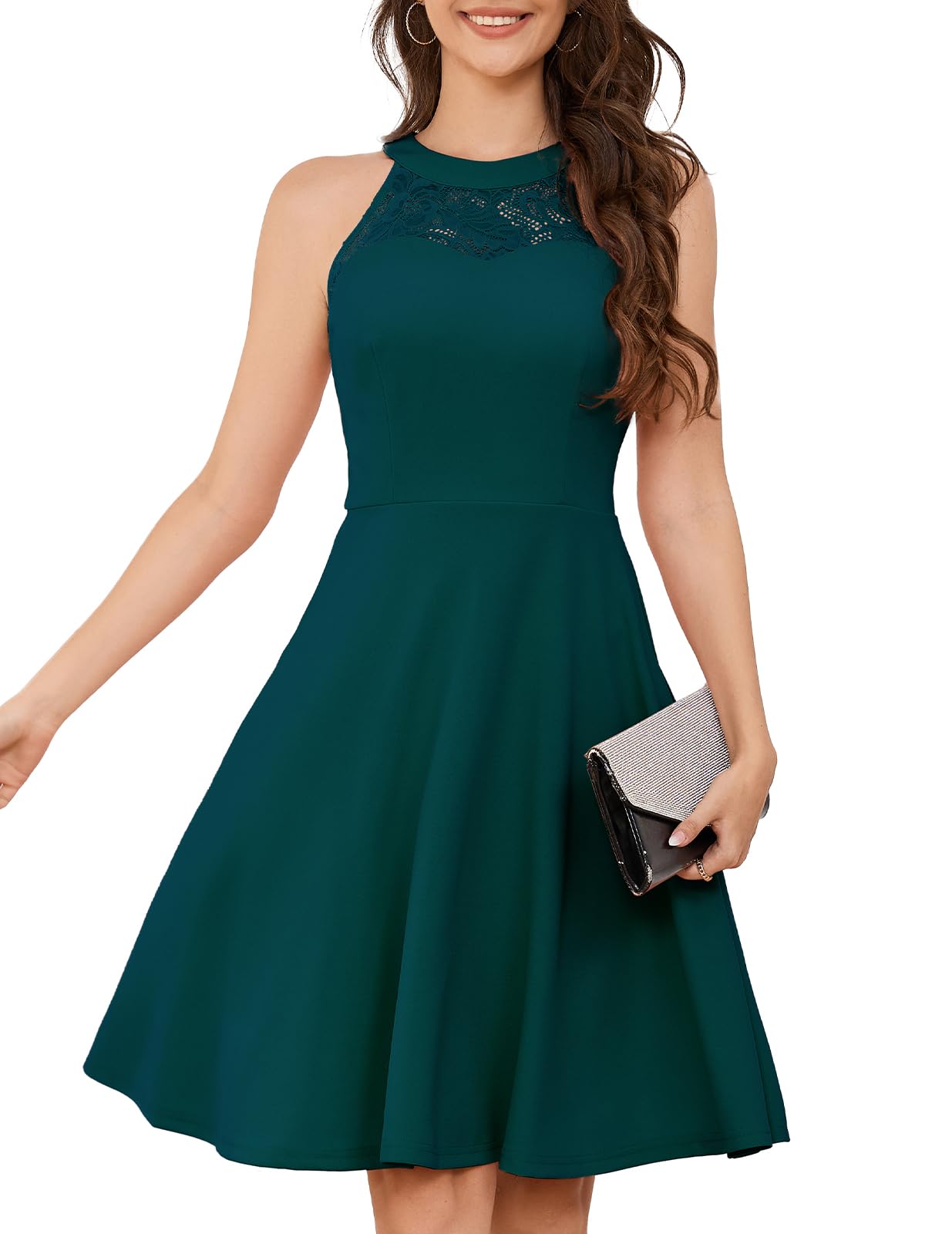 Elegant Women's Cocktail Dress - Lace Halter Vintage Party Gown for Weddings & Proms