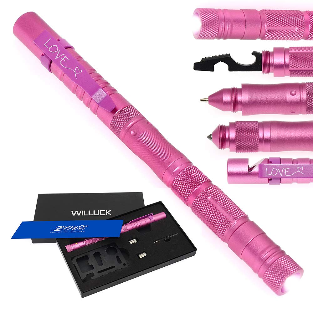 Pink Multitool Pen with Flashlight - Perfect Christmas Stocking Stuffers for Women, Mom, Wife | Unique Valentine's Day, Mother's Day & Anniversary Gifts for Girlfriend | Birthday Present in Gift Box | Great for Camping, Hiking, Emergency Kits & Everyday Carry
