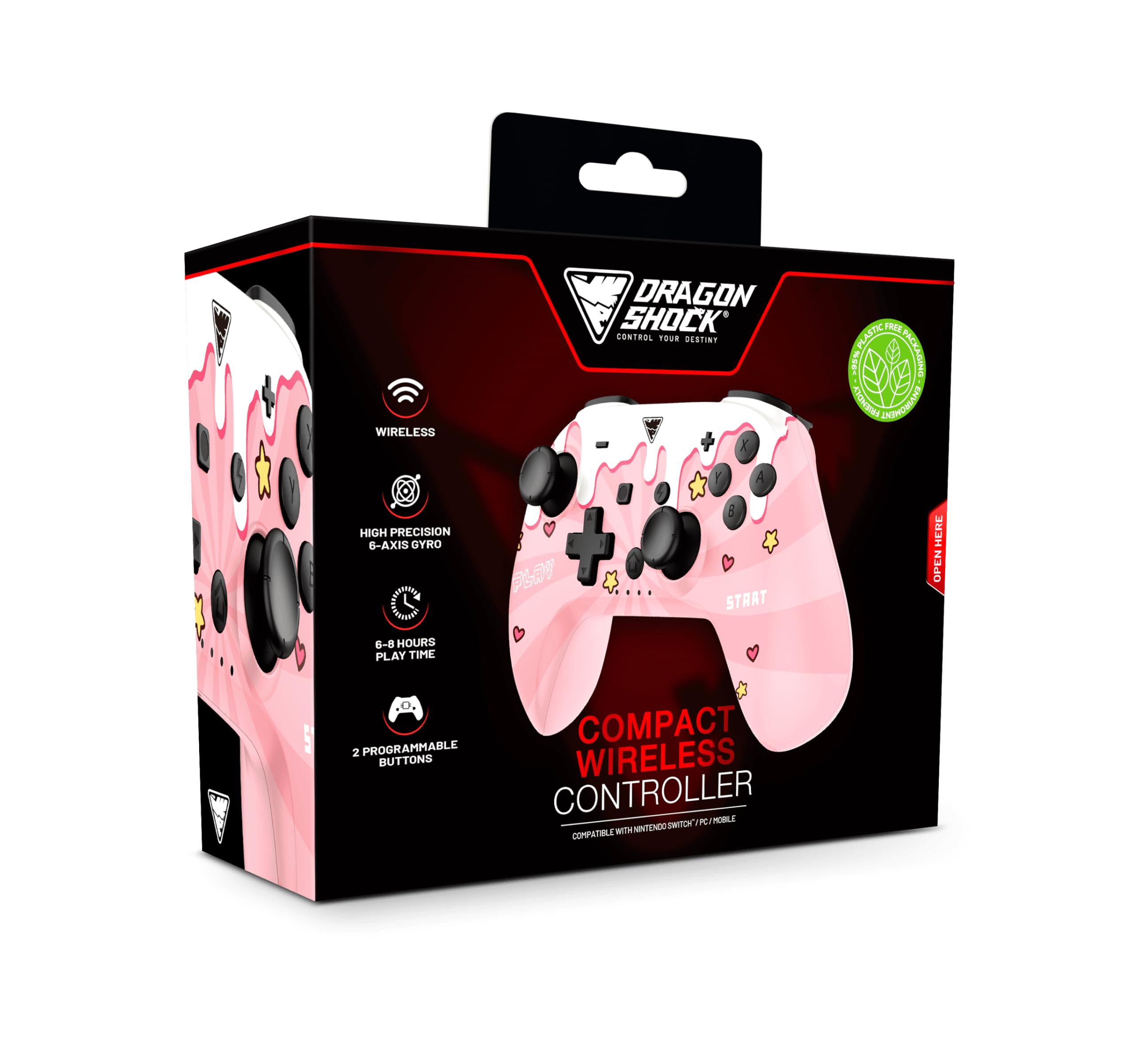 DragonShock POPTOP COMPACT BT Wireless Bluetooth Controller for Nintendo Switch, Switch Lite & Switch OLED - Sweet Pink | Portable Gaming for Travel, Home & On-the-Go Play