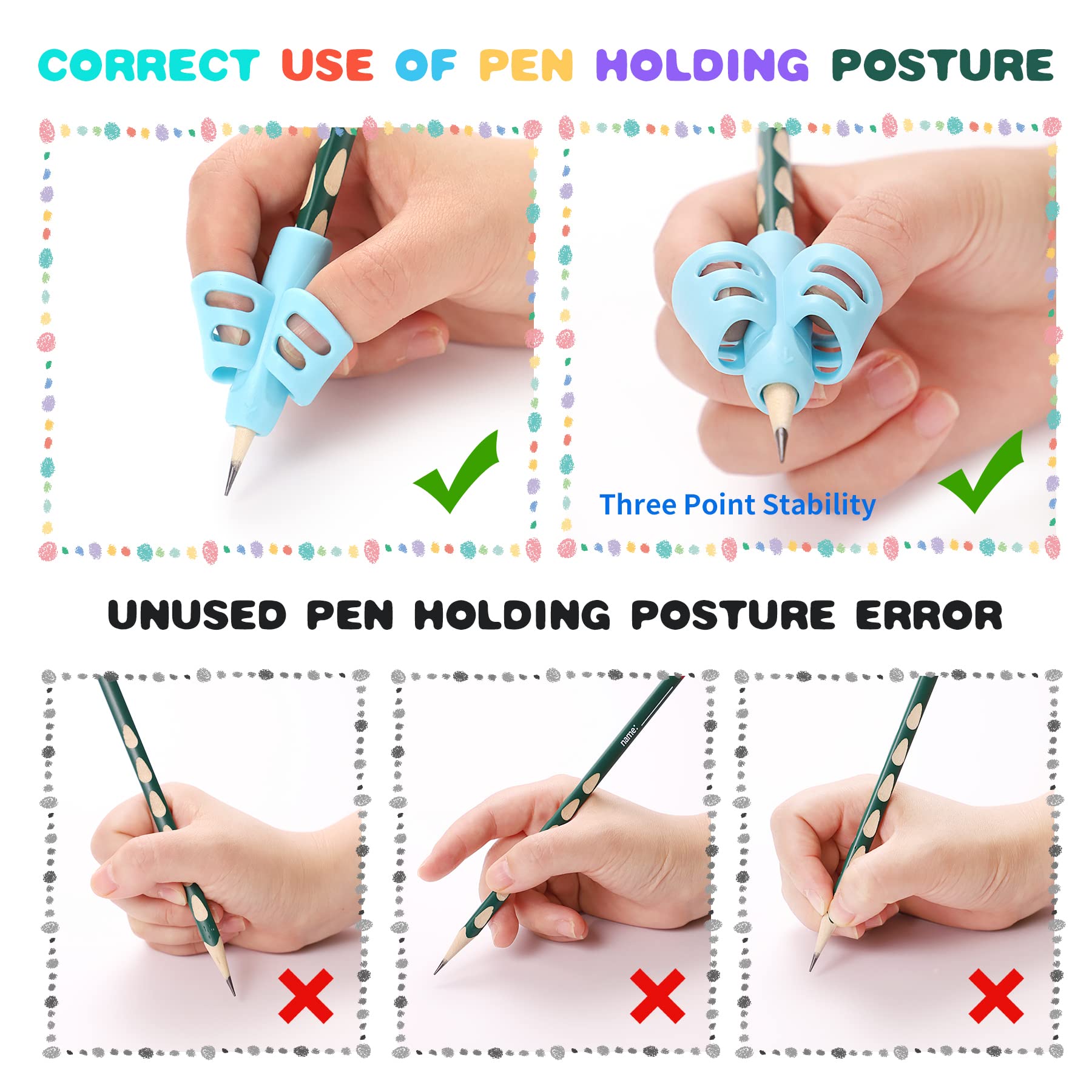 20 Pcs Ergonomic Pencil Grips for Kids - Colorful Handwriting Training Aid for Toddlers, Preschoolers & Special Needs Children (2 Fingers) - Perfect for Classroom, Homeschool & Occupational Therapy