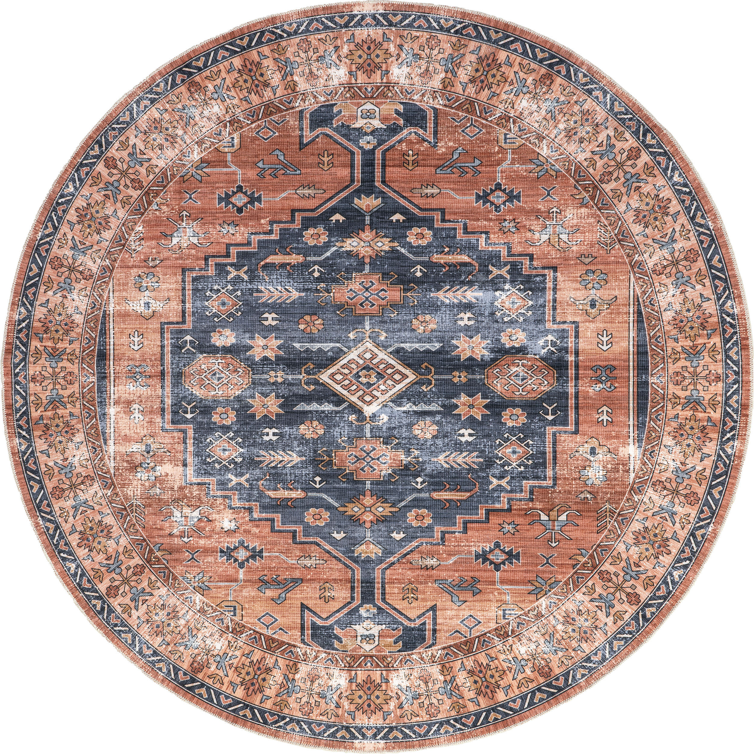 Premium Washable Persian Daisy Rug - Non-Slip Brick Red Area Rug for Living Room, Bedroom & Dining Room Decor
