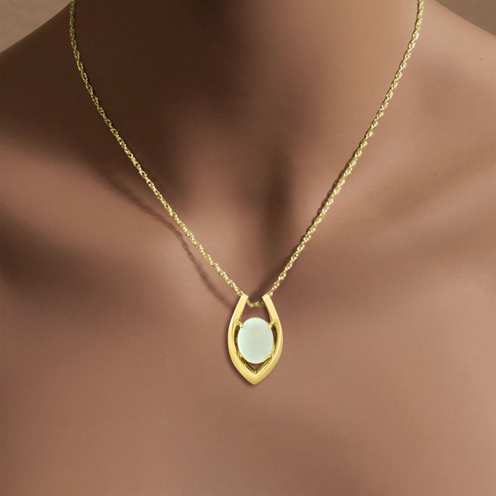 14K Yellow Gold Oval Opal Necklace with Gold Accent - Elegant Jewelry for Women, Perfect Gift for Birthday, Anniversary & Special Occasions