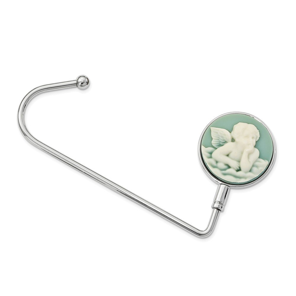 Silver Tone Acrylic Cherub Cameo Purse Holder - Elegant Bag Hook for Restaurants, Shopping & Home Decor | Angel Wing Design