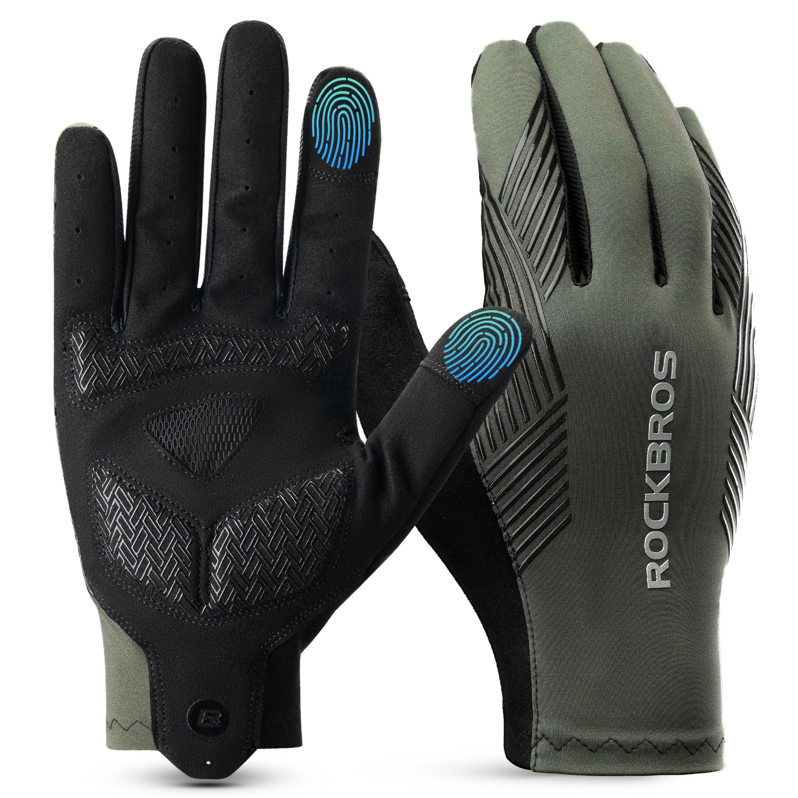 ROCKBROS Cycling Gloves - Anti-Slip Full Finger Mountain Bike Gloves with SBR Padding | Shock Absorbing MTB & Road Bike Gloves for Men & Women | Perfect for Riding, Running, Hiking & Outdoor Sports | Durable & Comfortable for Long Distance Cycling & Trail Adventures