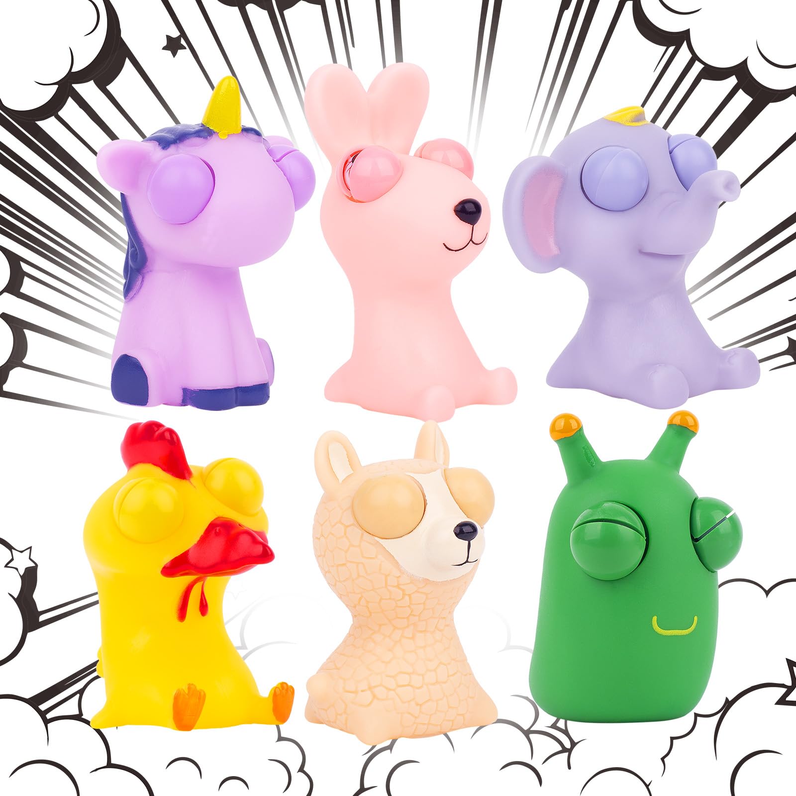 Stress Relief Squeeze Toys for Adults & Kids - 6 Pack Pop Out Eyes Sensory Fidget Toys, Soft Decompression Anxiety Relief Gifts for Office, School & Travel