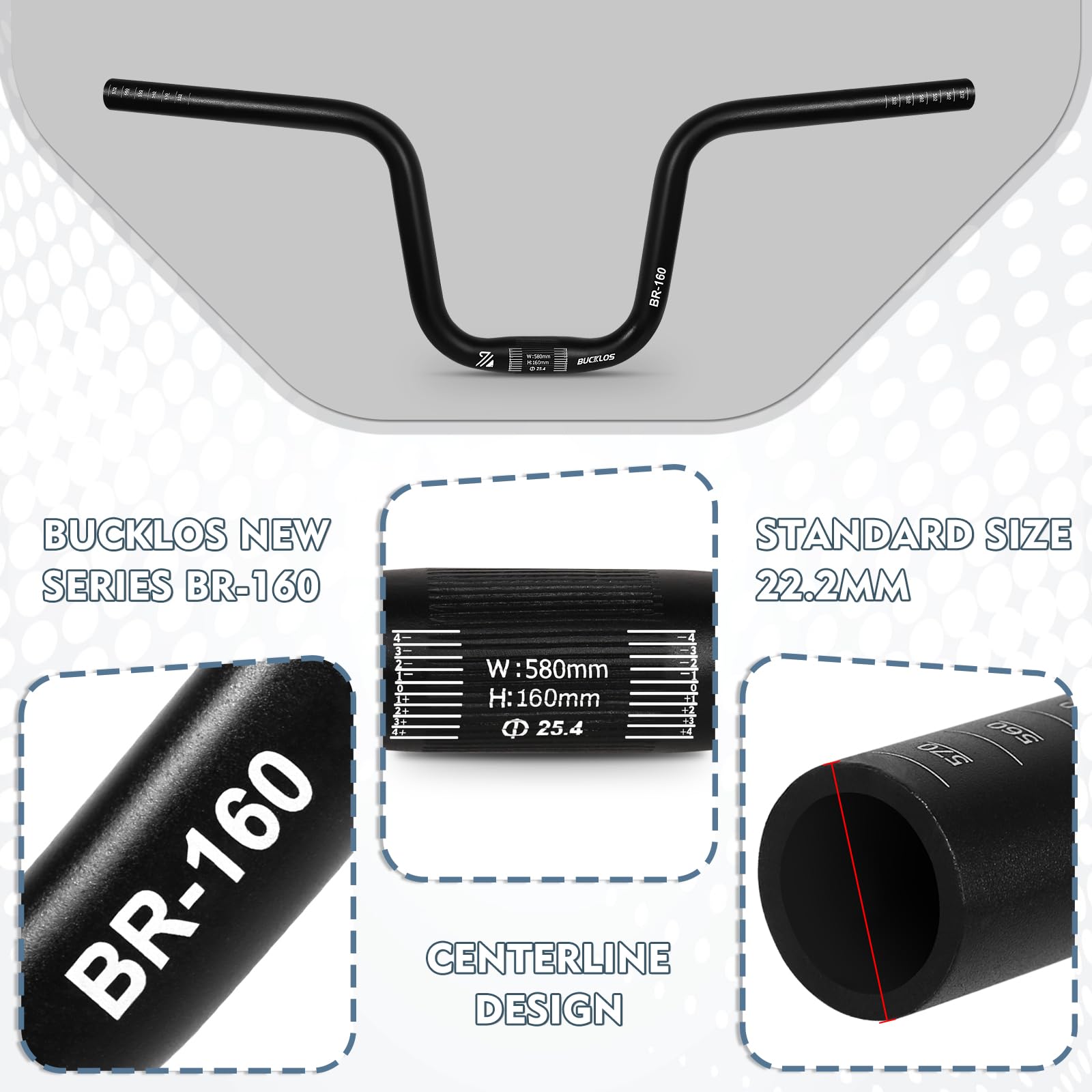 BUCKLOS 25.4mm High Riser Bike Handlebars - 120mm/160mm Rise, 580mm Width Aluminum Alloy MTB Handlebars for Mountain Bikes, Folding Bikes, E-Bikes & Commuter Bikes | Perfect for Trail Riding, Urban Commuting & Off-Road Adventures