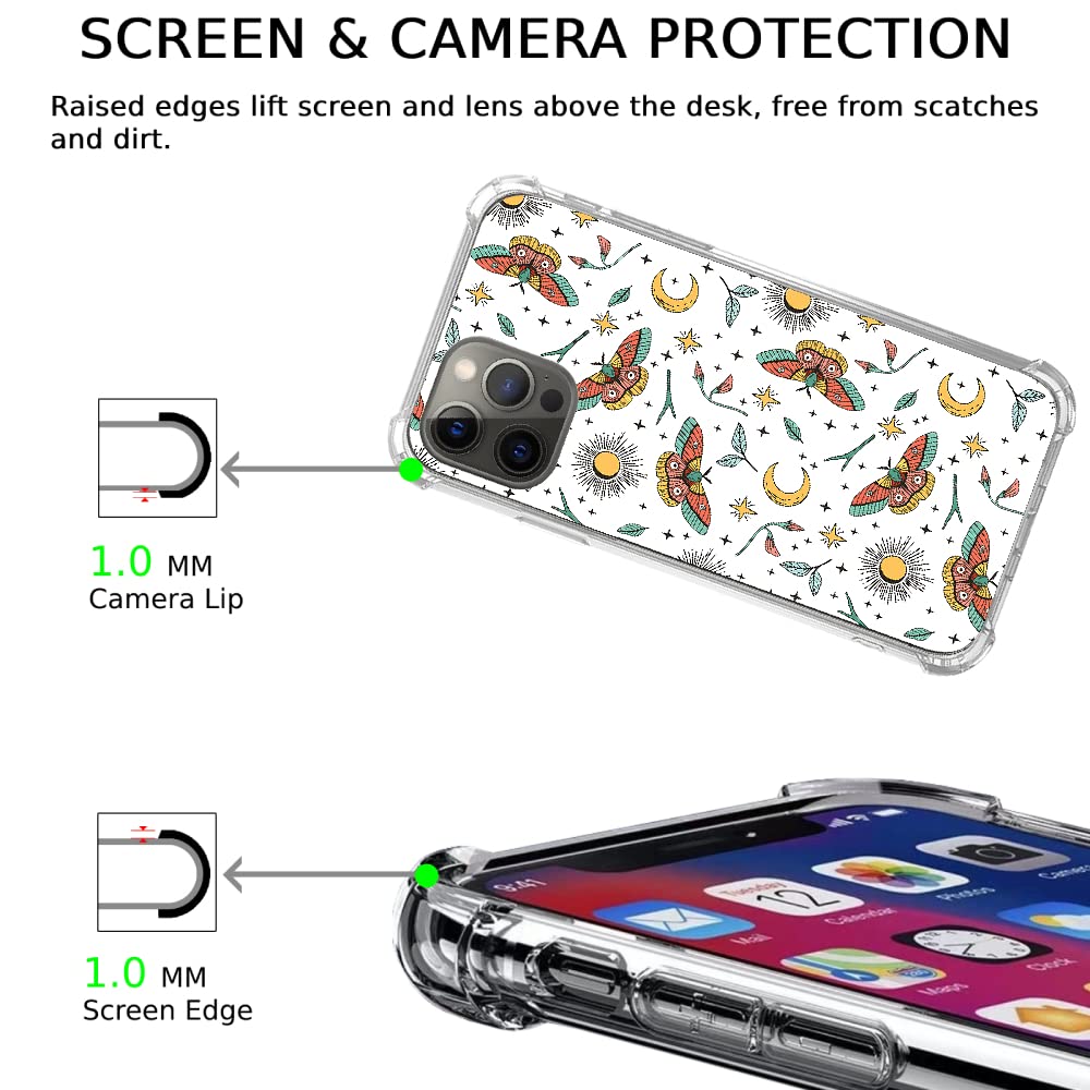 Witchy Sun Moon & Butterfly Cartoon iPhone 12 Pro Max Case | Cute TPU Bumper Phone Cover for Women Men Teens | Perfect for Daily Use, School & Outdoor Protection