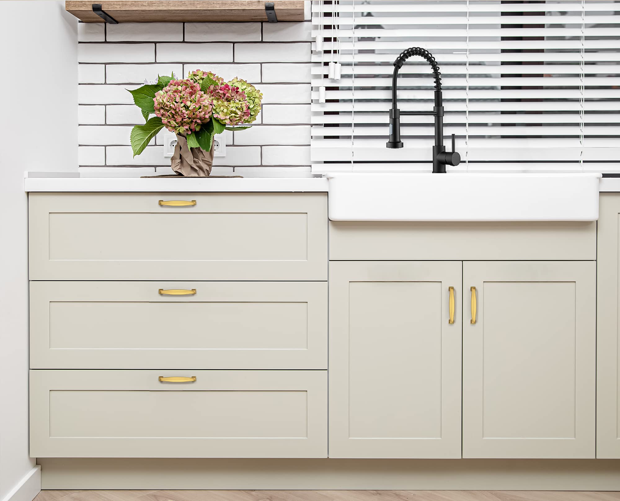 Brushed Brass Cabinet Handles 20 Pack - Solid 3.75