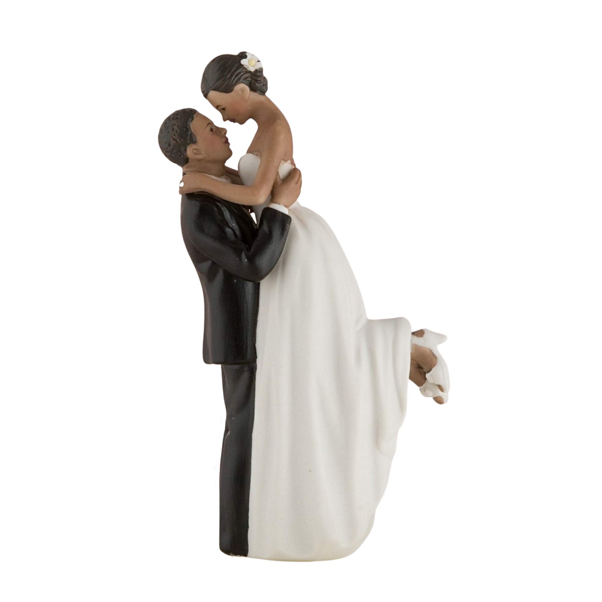 True Romance Dark Skin Tone Porcelain Wedding Cake Topper - Elegant Couple Figurine for Wedding Cakes, Anniversaries & Special Occasions