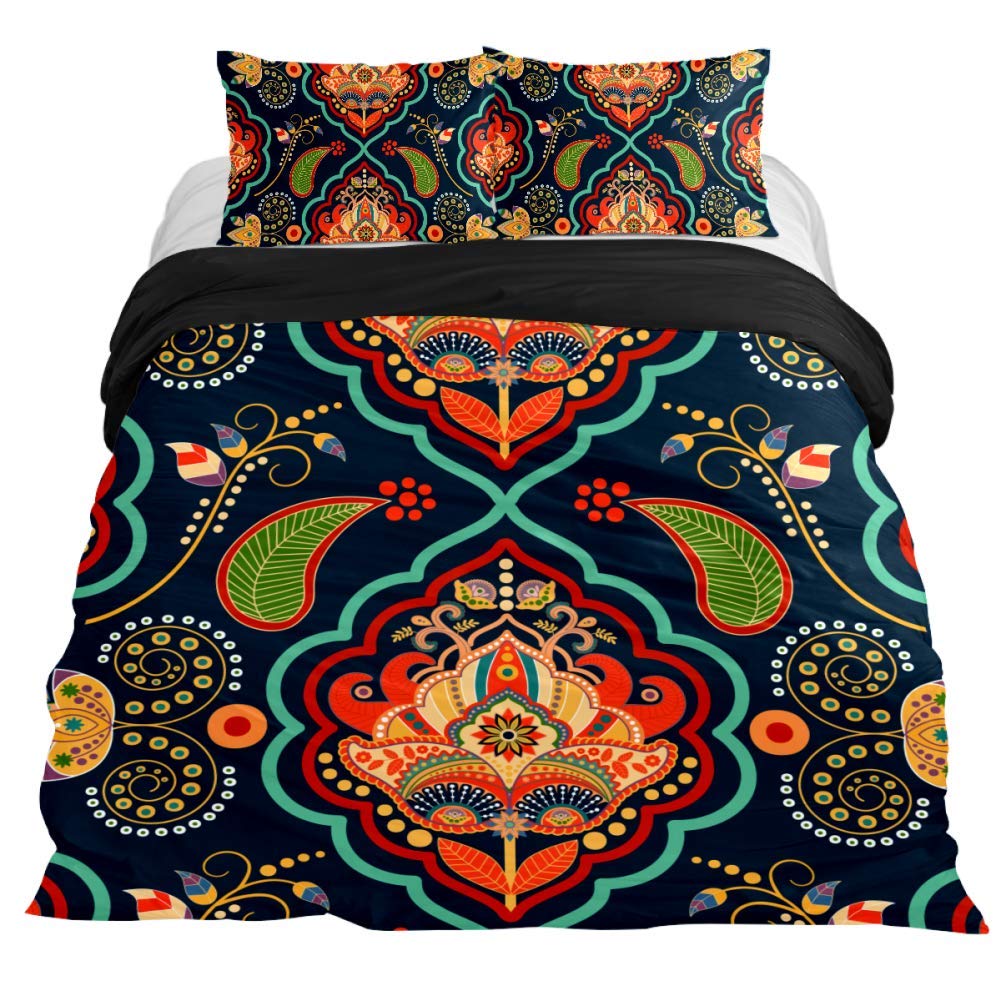 Anna Cowper Colorful Ethnic Abstract Geometric Print 3-Piece Duvet Cover Set - Extra Long Twin Size with Zipper Closure & Corner Ties | Boho Chic Bedroom Decor for Guest Rooms & Dorm Essentials
