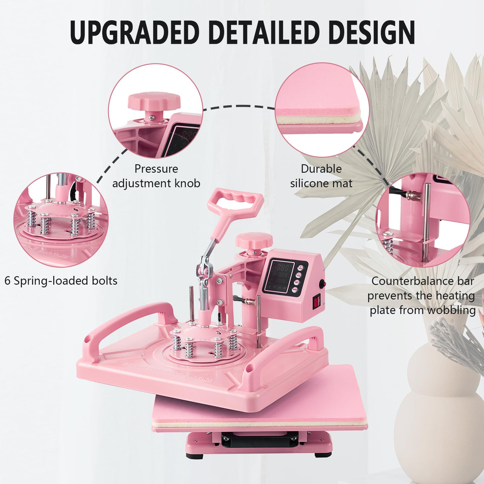 8 in 1 Heat Press Machine 15x15 Inch - Digital T-Shirt, Hat, Mug & Plate Heat Transfer Press with 360° Swing Away & 30OZ Tumbler Press (Pink) - Perfect for DIY Custom Apparel, Sublimation Projects & Small Business Printing