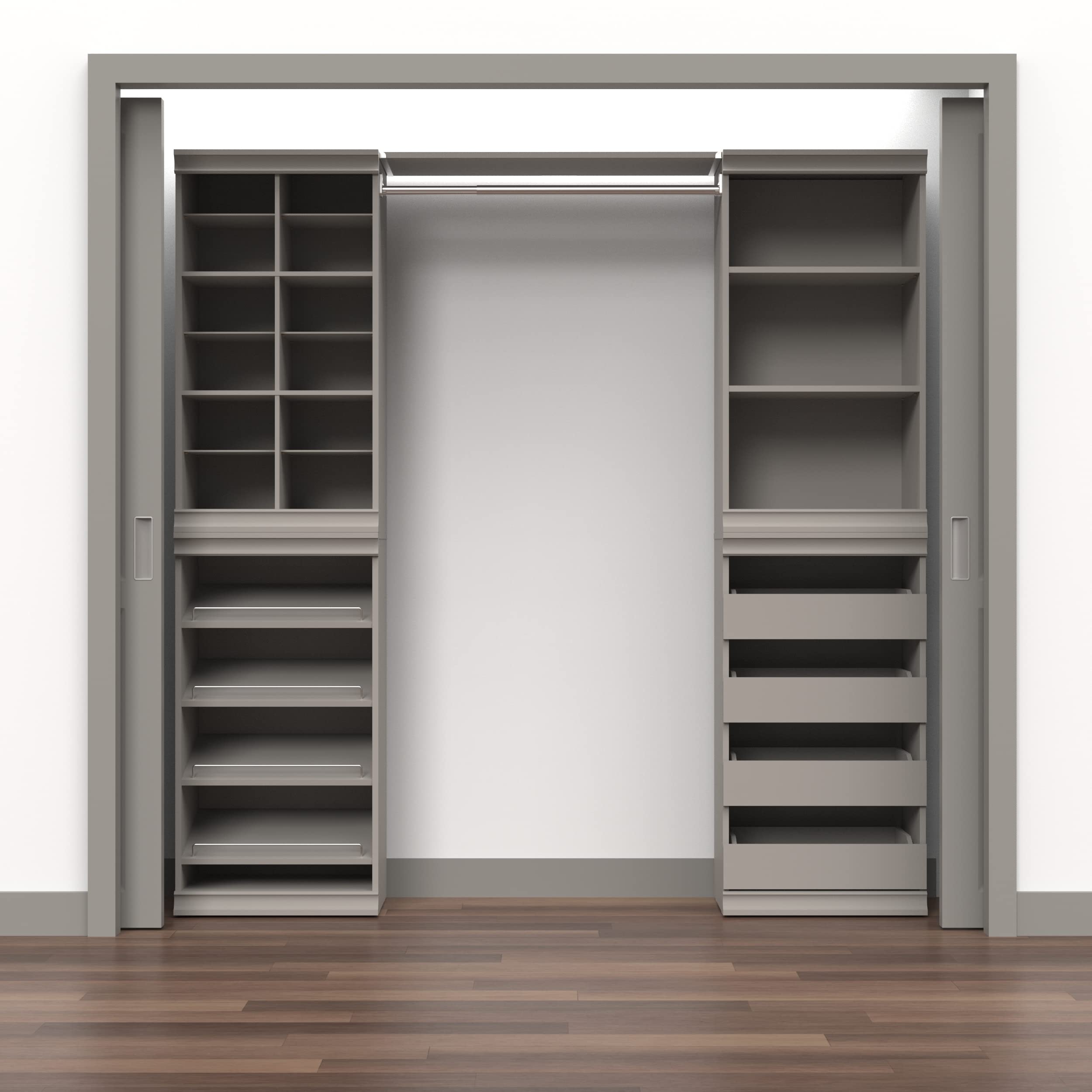 ClosetMaid Modular Storage Shelf Unit with Angled Shoe Shelves - Space Saving Closet Organizer for Shoes, Handbags & Accessories - Taupe Finish for Bedroom, Closet or Entryway Organization