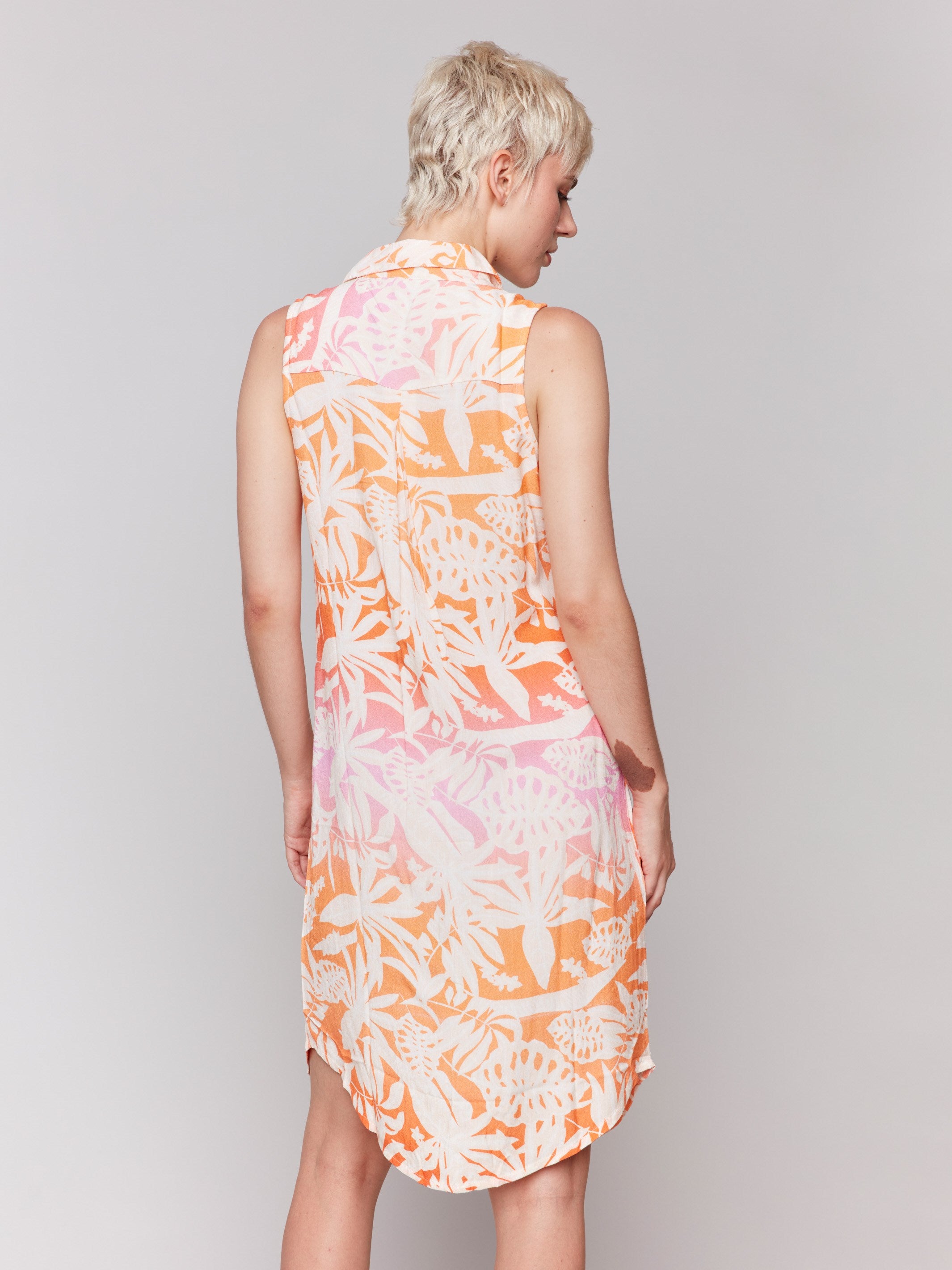 Floral Printed Sleeveless Button Front Summer Dress - Tropical Vacation Outfit for Beach, Pool Party & Casual Wear