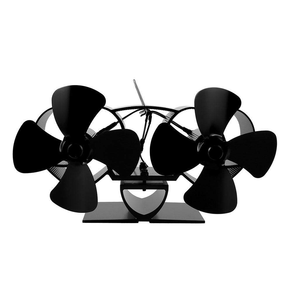 LYNLYN Dual Head 8-Blade Fireplace Fan - Eco-Friendly Heat Powered Stove Fan for Wood Burner & Pellet Stove - Quiet Operation & Efficient Heat Distribution - Black - Perfect for Home Heating & Energy Savings