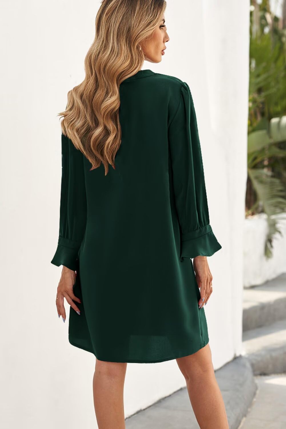 QACOHU Women's Flowy V-Neck Ruffle Long Sleeve Dress - Casual Loose Shift Dress for Spring Summer & Autumn Winter 2025 | Perfect for Office, Date Night & Special Occasions