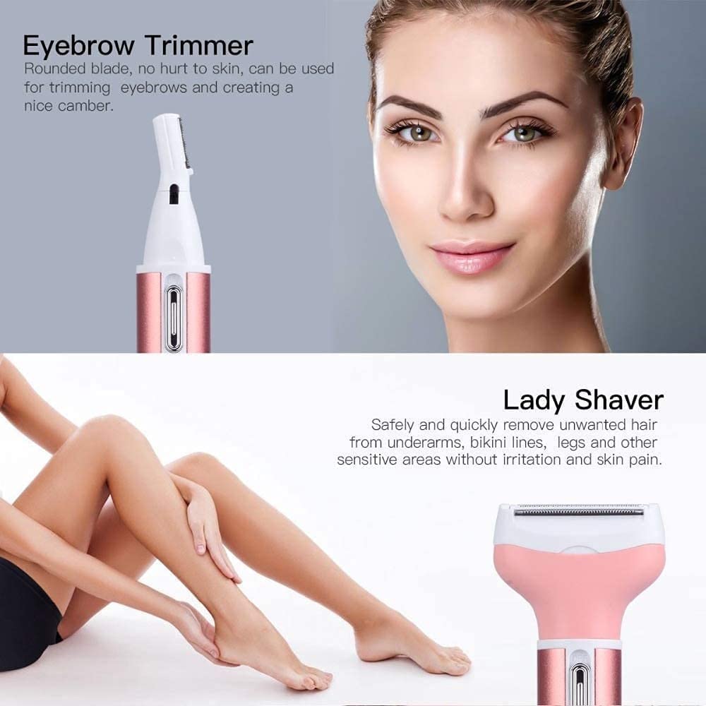 KouRy 4-in-1 Electric Hair Remover for Women - Waterproof USB Rechargeable Shaver & Trimmer for Body, Bikini, Eyebrow & Facial Hair Removal | Perfect for Travel, Gym & Home Use | Great Gift Idea (Pink)