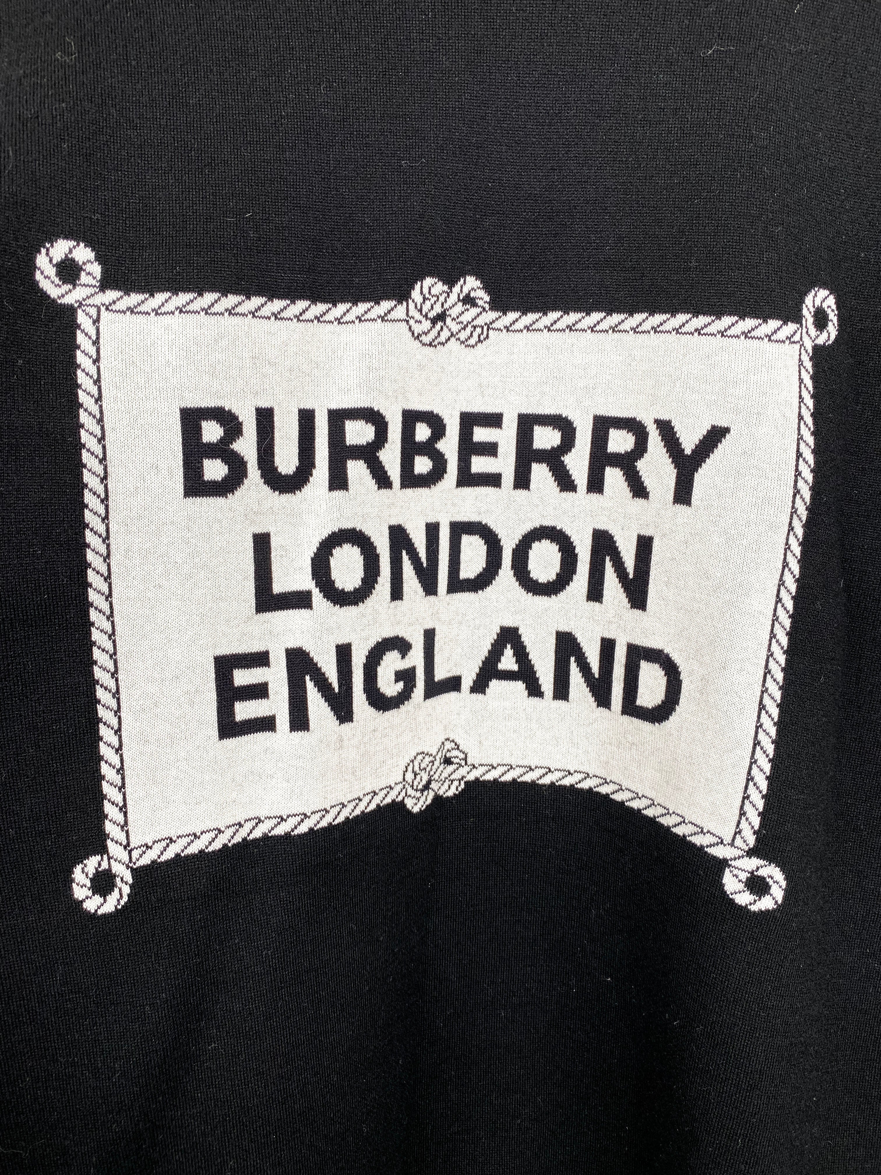 Burberry Black Intarsia Knit Sweater for Men - Premium Cashmere Crewneck Pullover for Winter & Fall Fashion