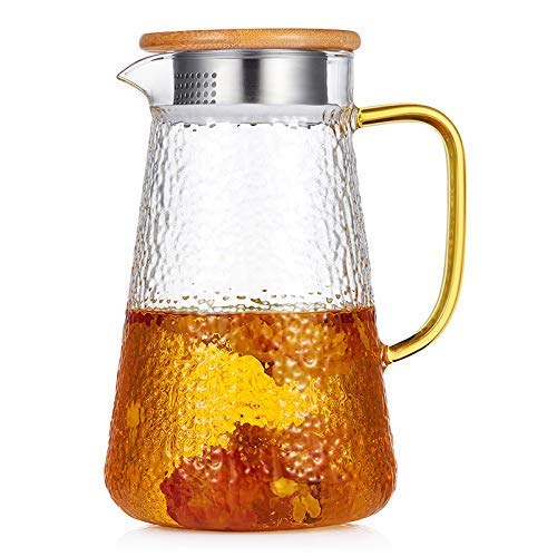 JHSHENGSHI 1600ml Thick Heat-Resistant Glass Water Jar & Flower Teapot - Large Capacity Transparent Filter Pitcher for Home, Office, Tea Brewing & Floral Arrangements
