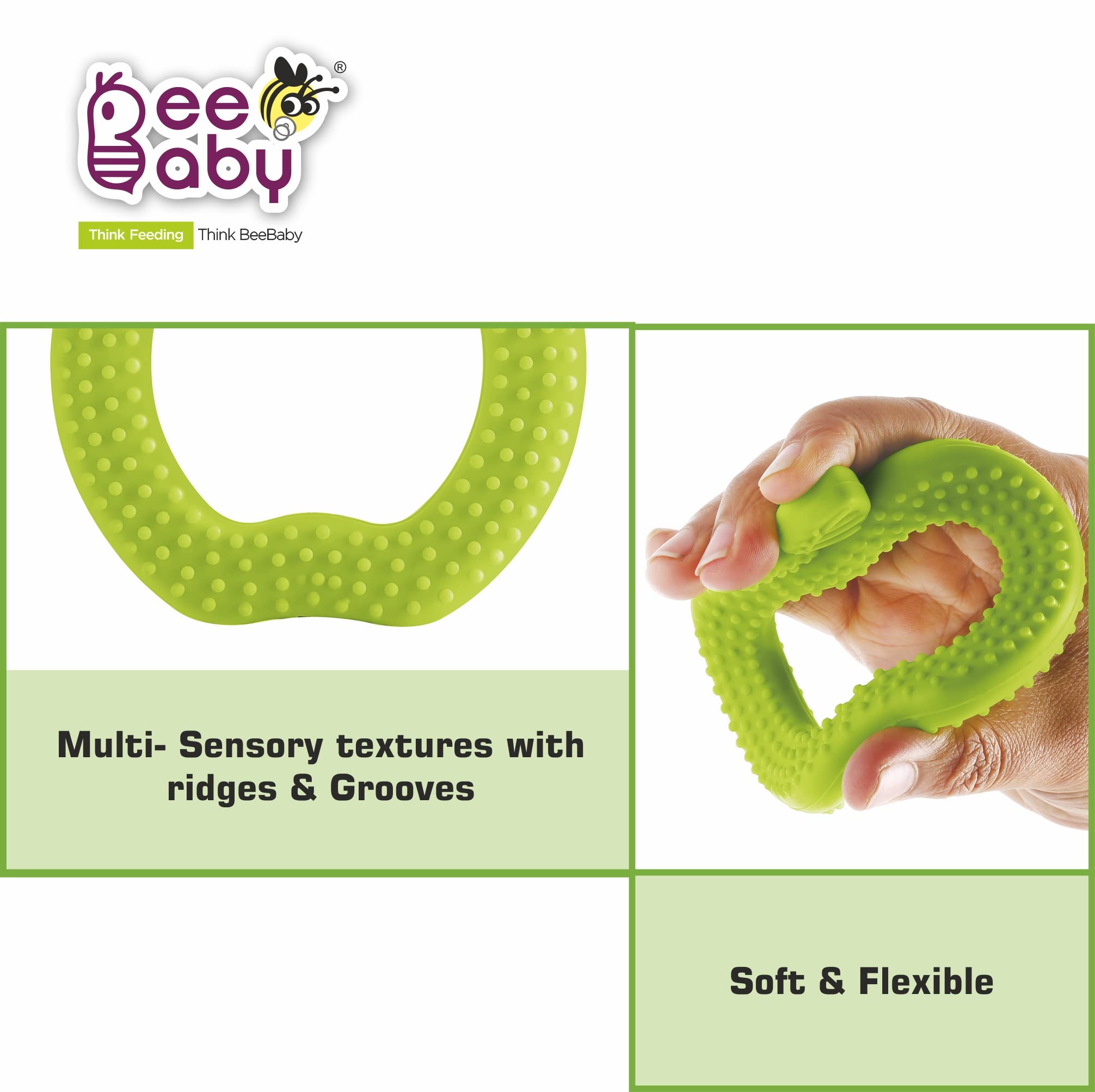 BeeBaby Apple-Shaped Soft Silicone Teether for Babies 3-6 Months | BPA-Free Teething Toy with Textured Surface for Gum Relief | Includes Carrying Case | 100% Food Grade Safe (Green Apple) - Perfect for On-the-Go Soothing & Early Dental Care