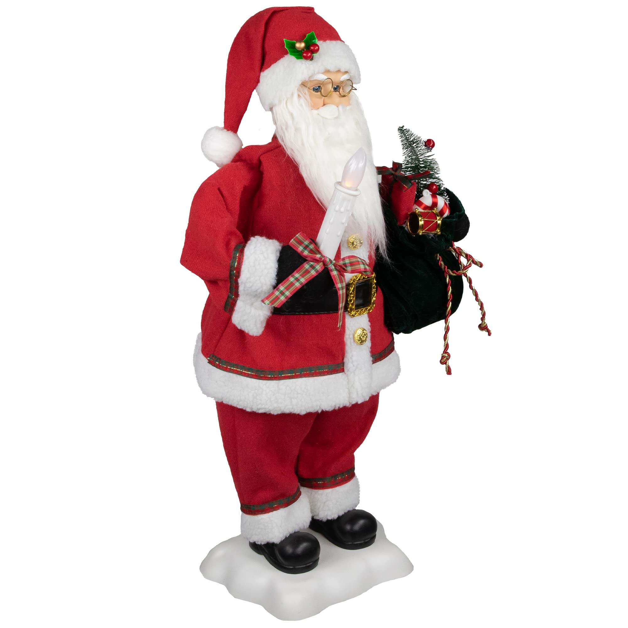 24-Inch Animated Santa Claus with Lighted Candle & Music - Holiday Christmas Decor for Home, Office, and Festive Parties