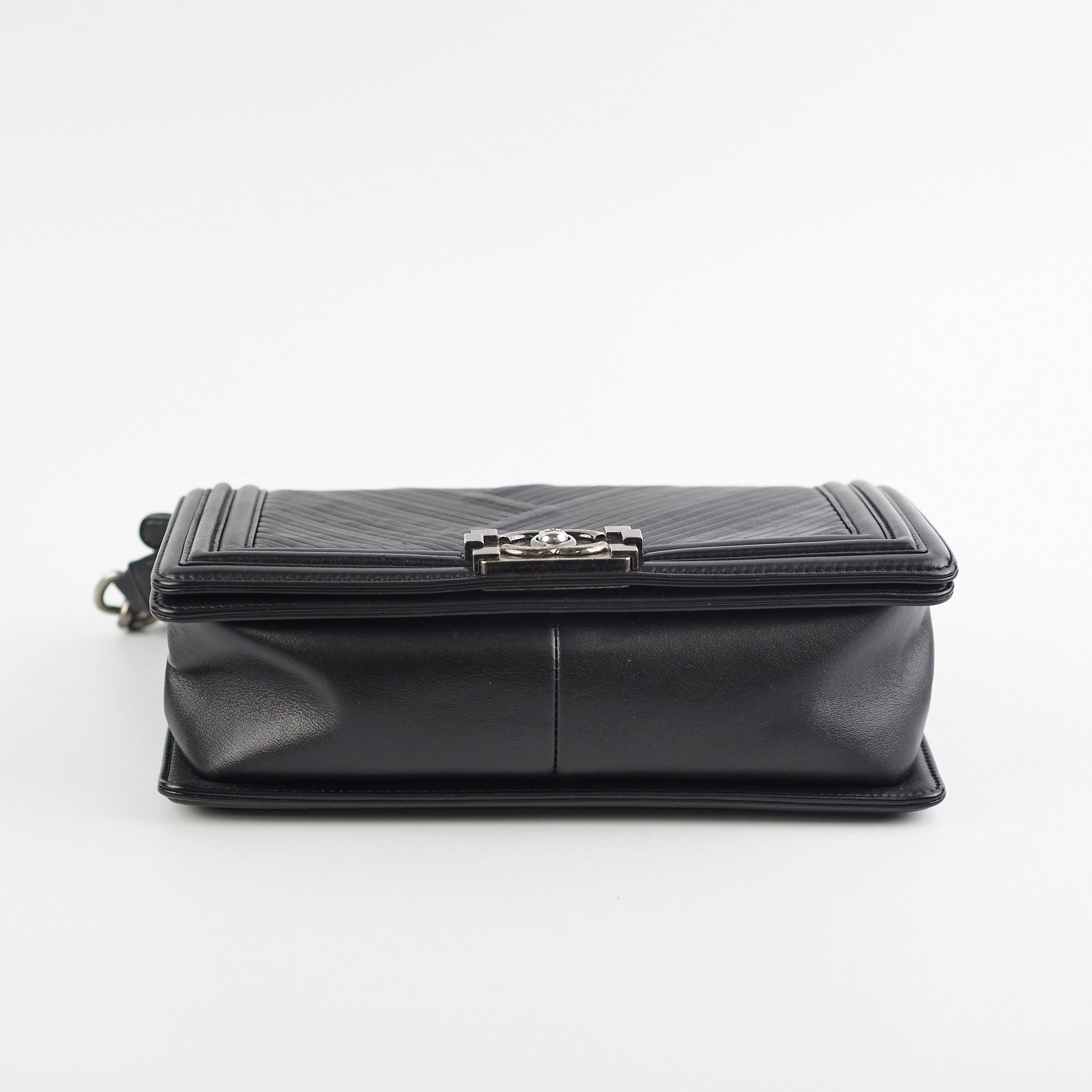 Chanel Old Medium Boy Chevron Black Leather Shoulder Bag - Luxury Designer Handbag for Women, Perfect for Parties, Work & Everyday Use
