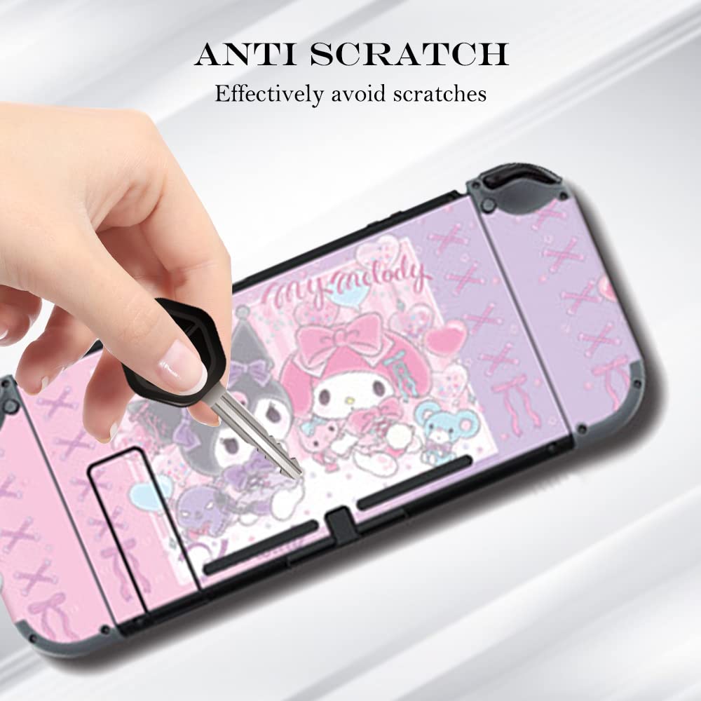 PERFECTSIGHT Kawaii Cartoon Vinyl Decal Skin Sticker for Nintendo Switch - Full Set Protective Wrap for NS Console, Joy-Con Controller & Dock (Melody Rabbit Design) - Perfect for Gaming Protection and Personalization