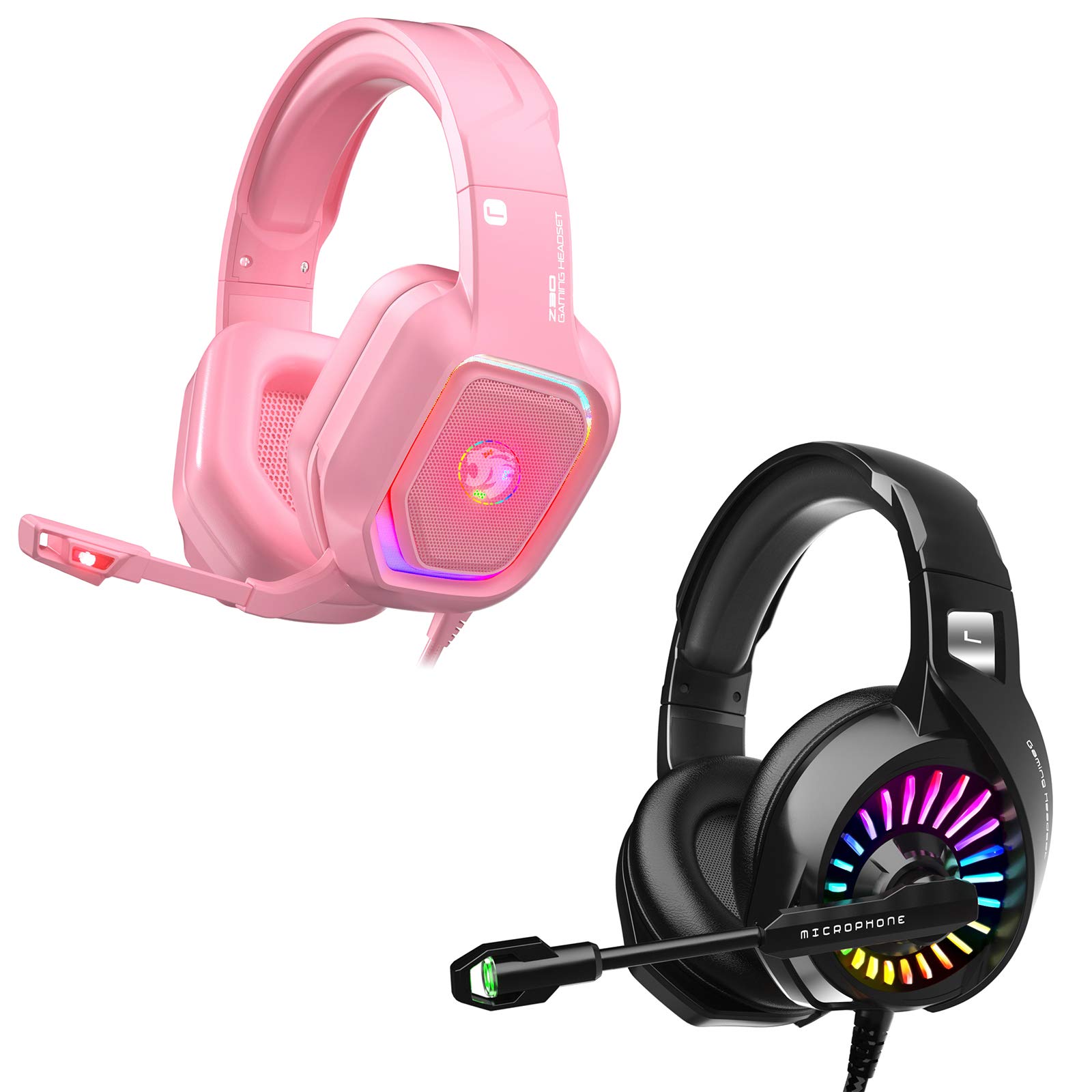 ZIUMIER Gaming Headset with Noise-Canceling Mic & RGB LED Lights - Wired Over-Ear Headphones for PS4, PS5, Xbox One, PC - Perfect for Competitive Gaming & Immersive Audio Experience