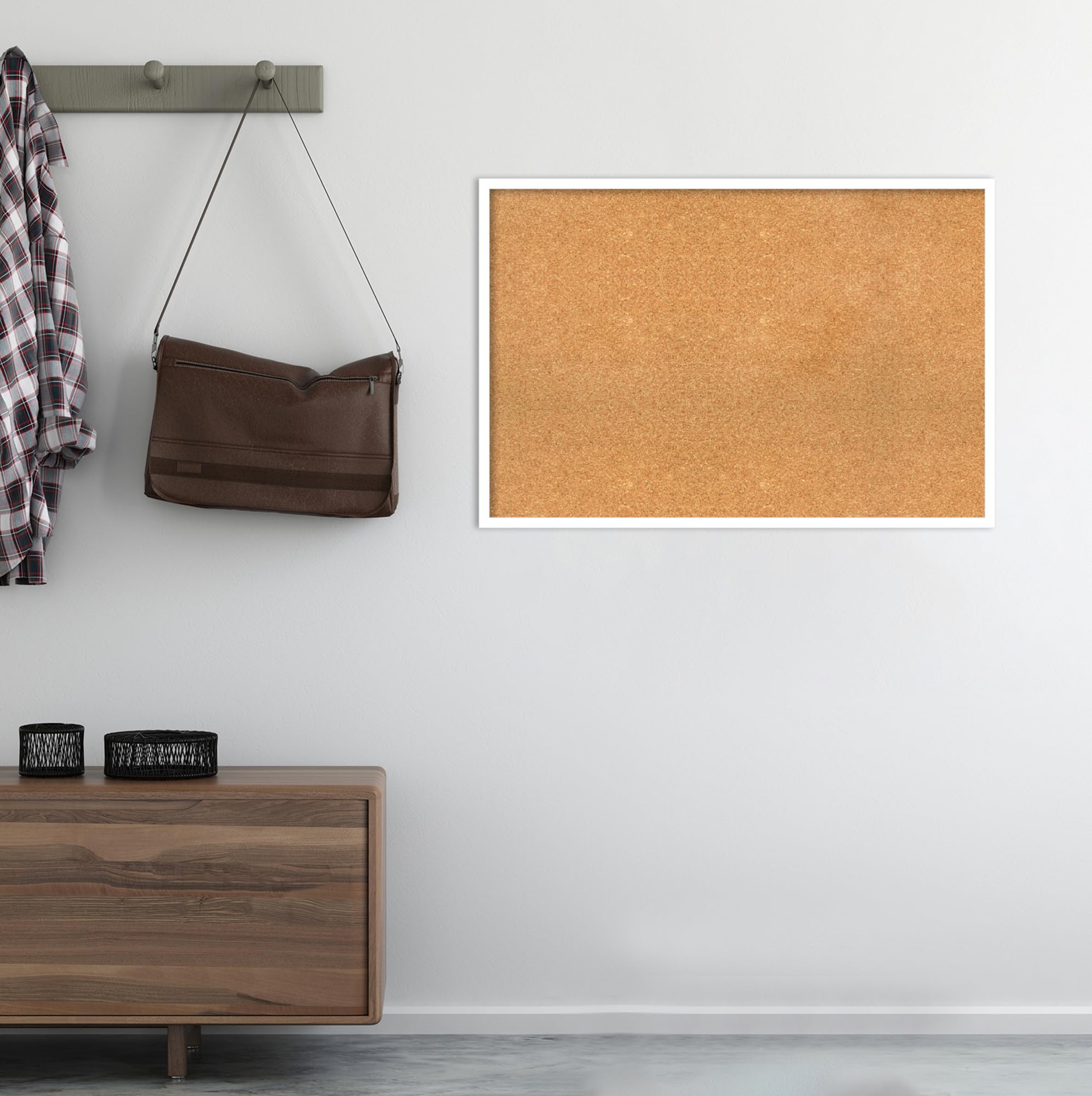 Amanti Art 25x37 Inch Natural Cork Board with White Wood Frame - Large Vision Board & Office Decor for Home Organization, Modern Pinboard for Notes, Photos & Display - Perfect for Home, Office & Dorm Room Inspiration