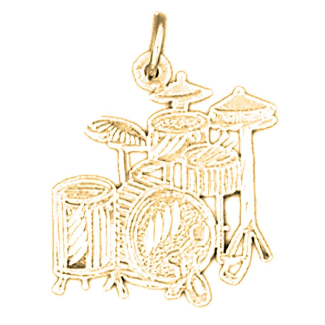 14K Yellow Gold Drum Set Pendant Necklace - 23mm Music Jewelry Gift for Musicians & Drummers - Perfect for Performances, Birthdays & Special Occasions