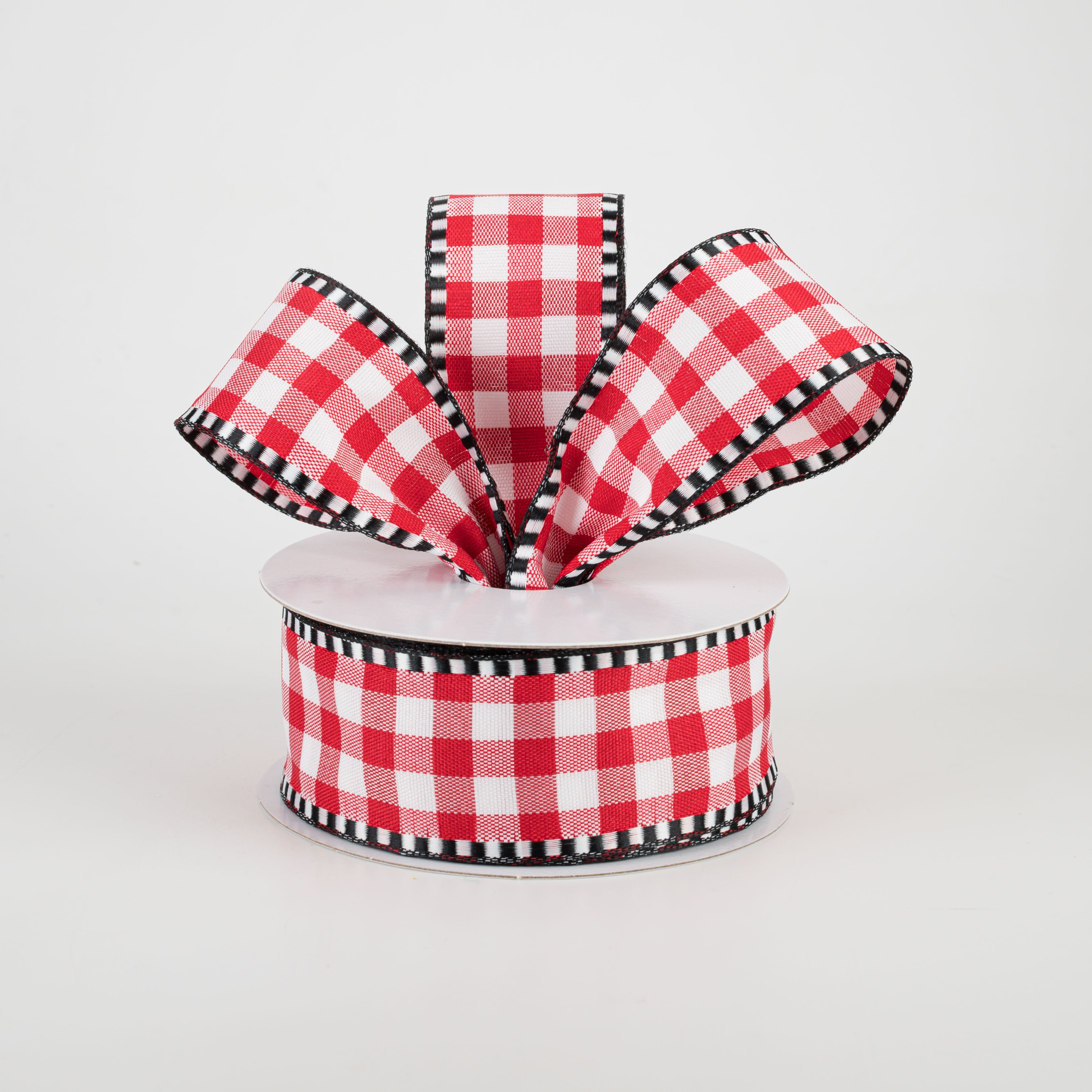 1.5 Inch Dashed Edge Check Plaid Ribbon - Red and White Craft Ribbon (10 Yards) for Gift Wrapping, DIY Scrapbooking, and Holiday Decorations
